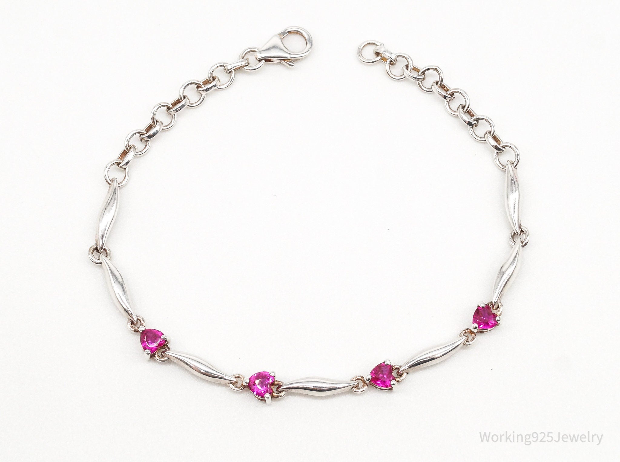 Vintage Ruby Hearts Sterling Silver Bracelet