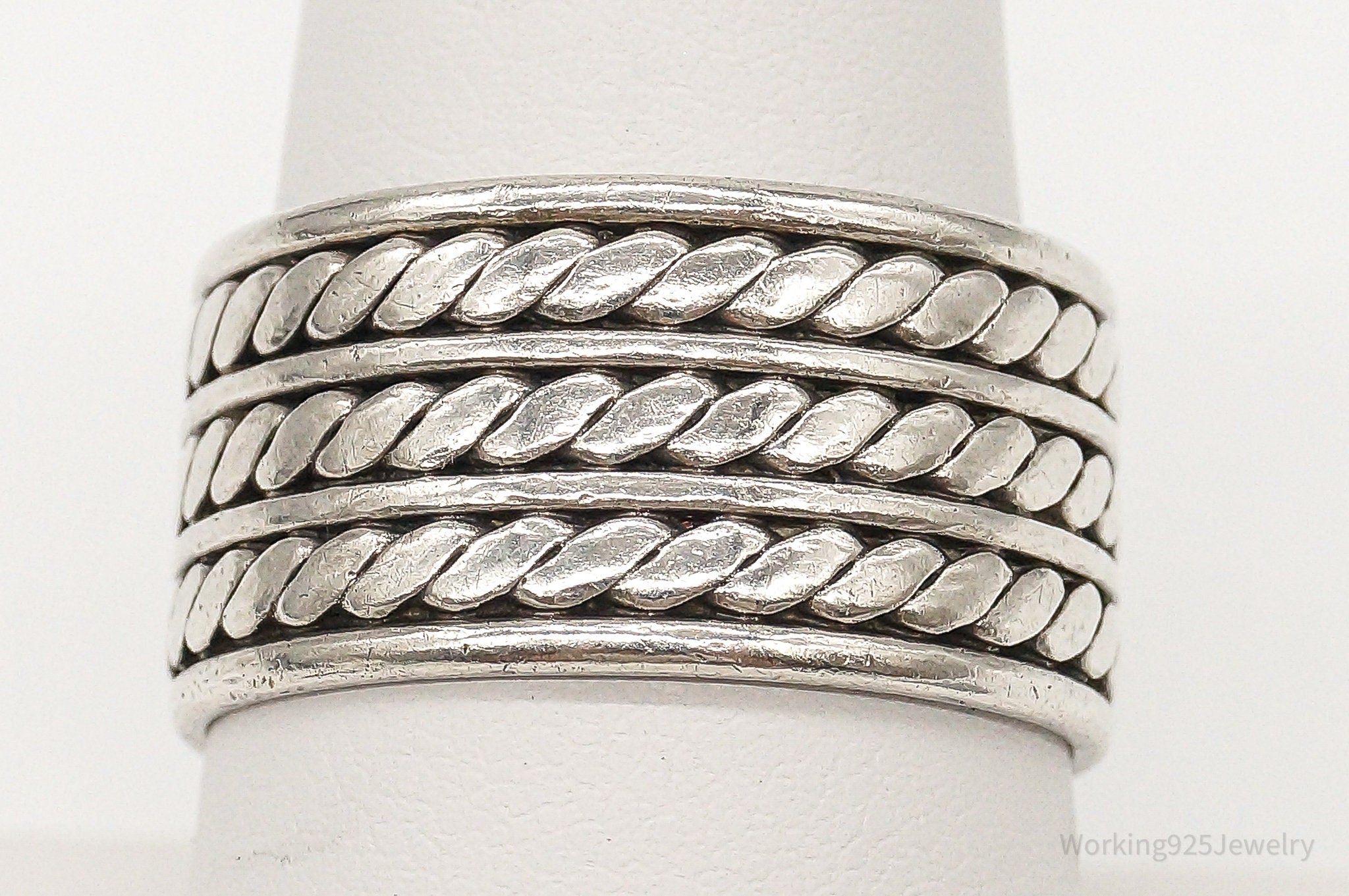 Vintage Modern Braid Rope Sterling Silver Band Ring - Size 9