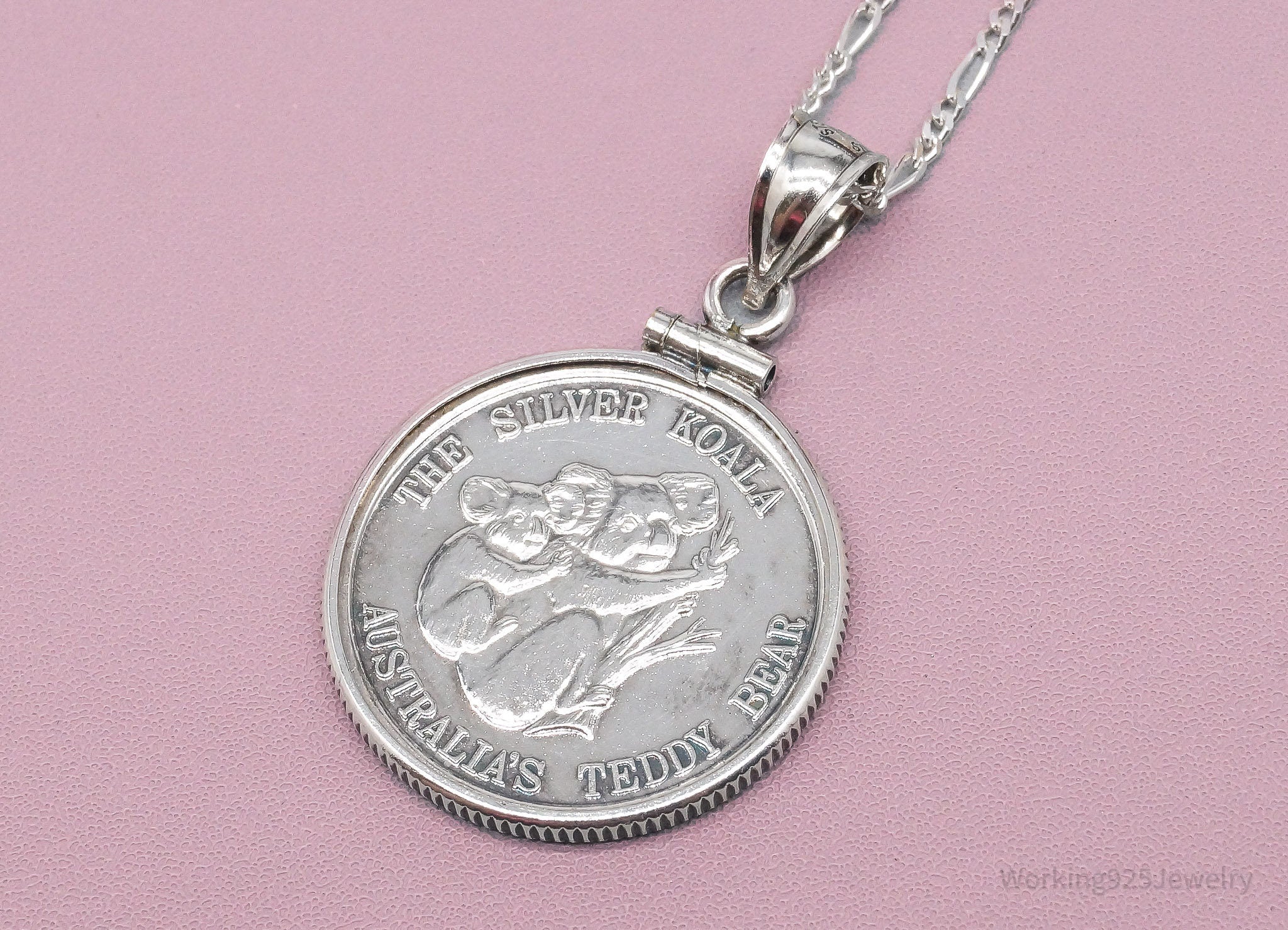 Vintage Australia Koala .999 Fine Silver Coin Sterling Silver Chain Necklace - 18"