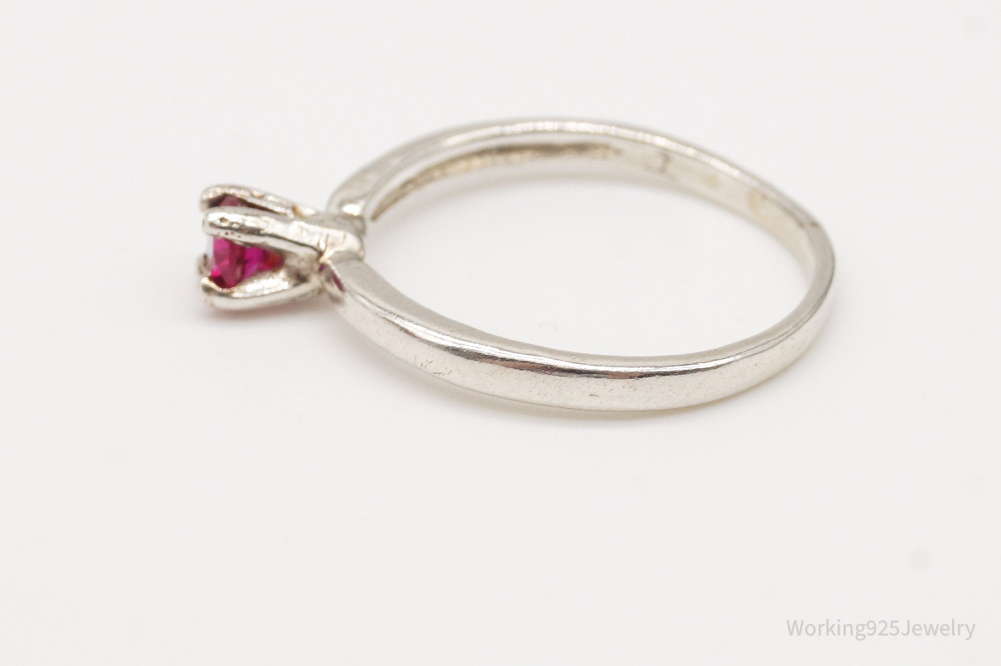 Vintage Ruby Silver Ring - Size 4