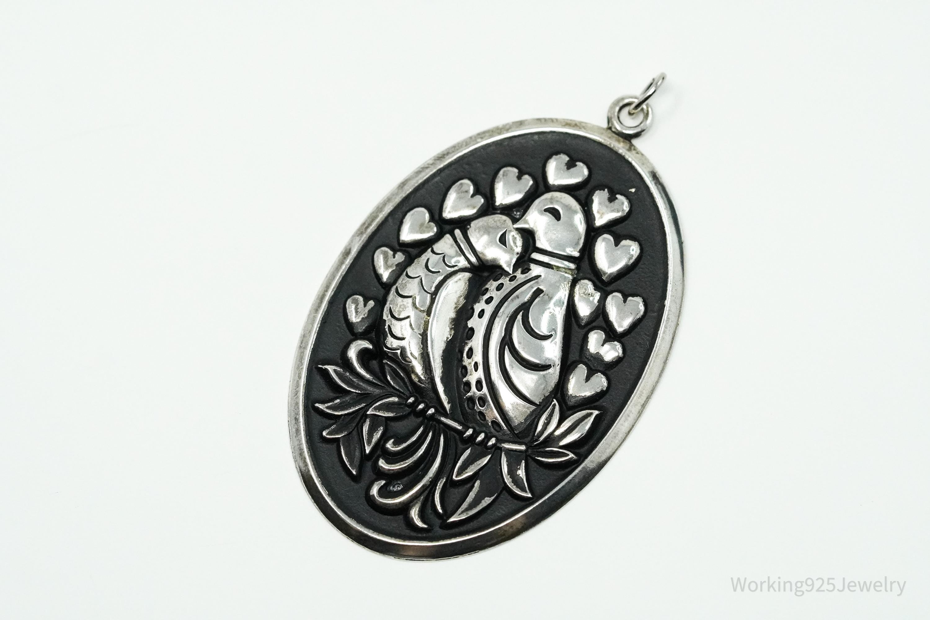 Vintage Large Puffy Birds International Sterling Silver Tree Ornament Pendant