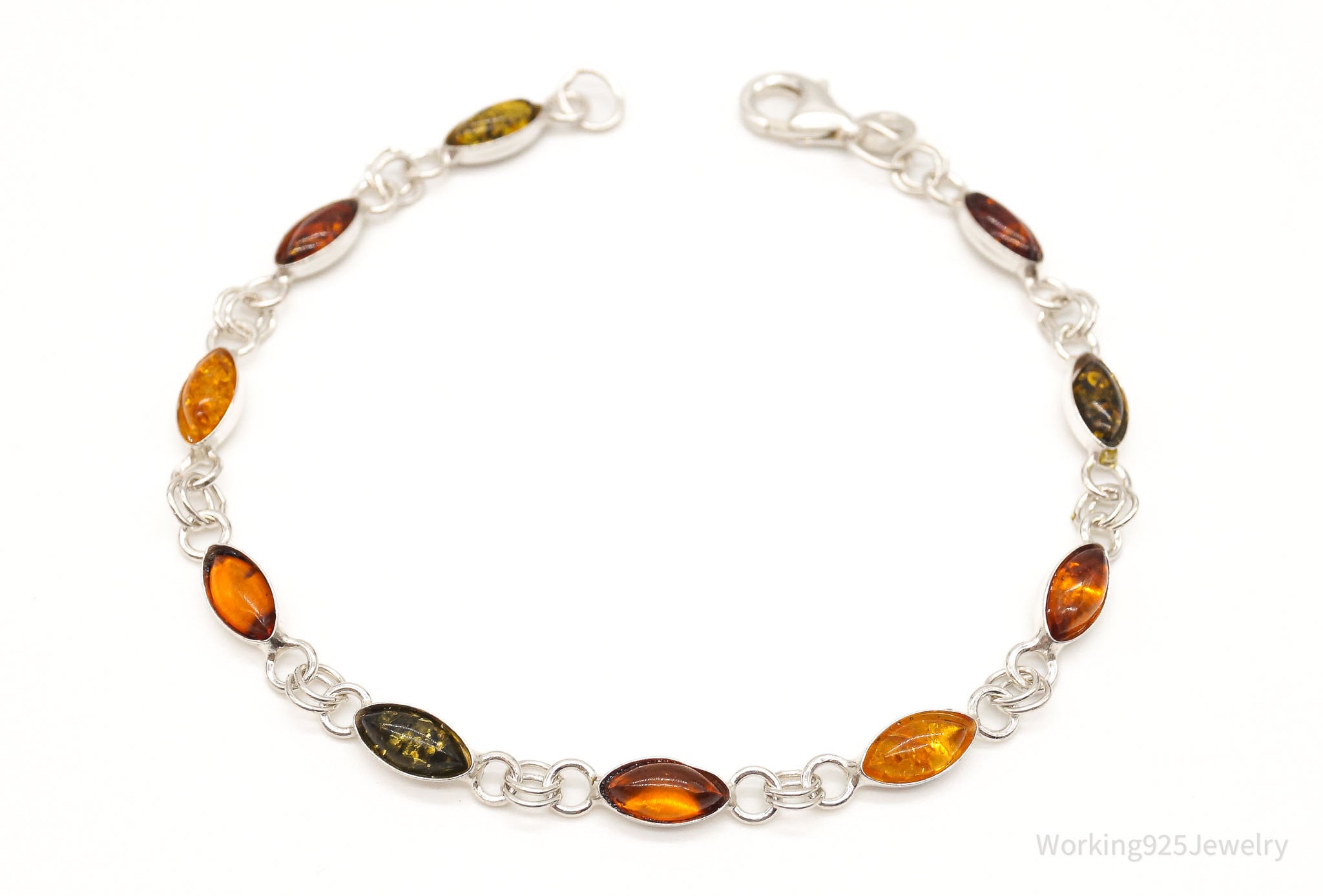 Vintage Multi Amber Modernist Sterling Silver Bracelet