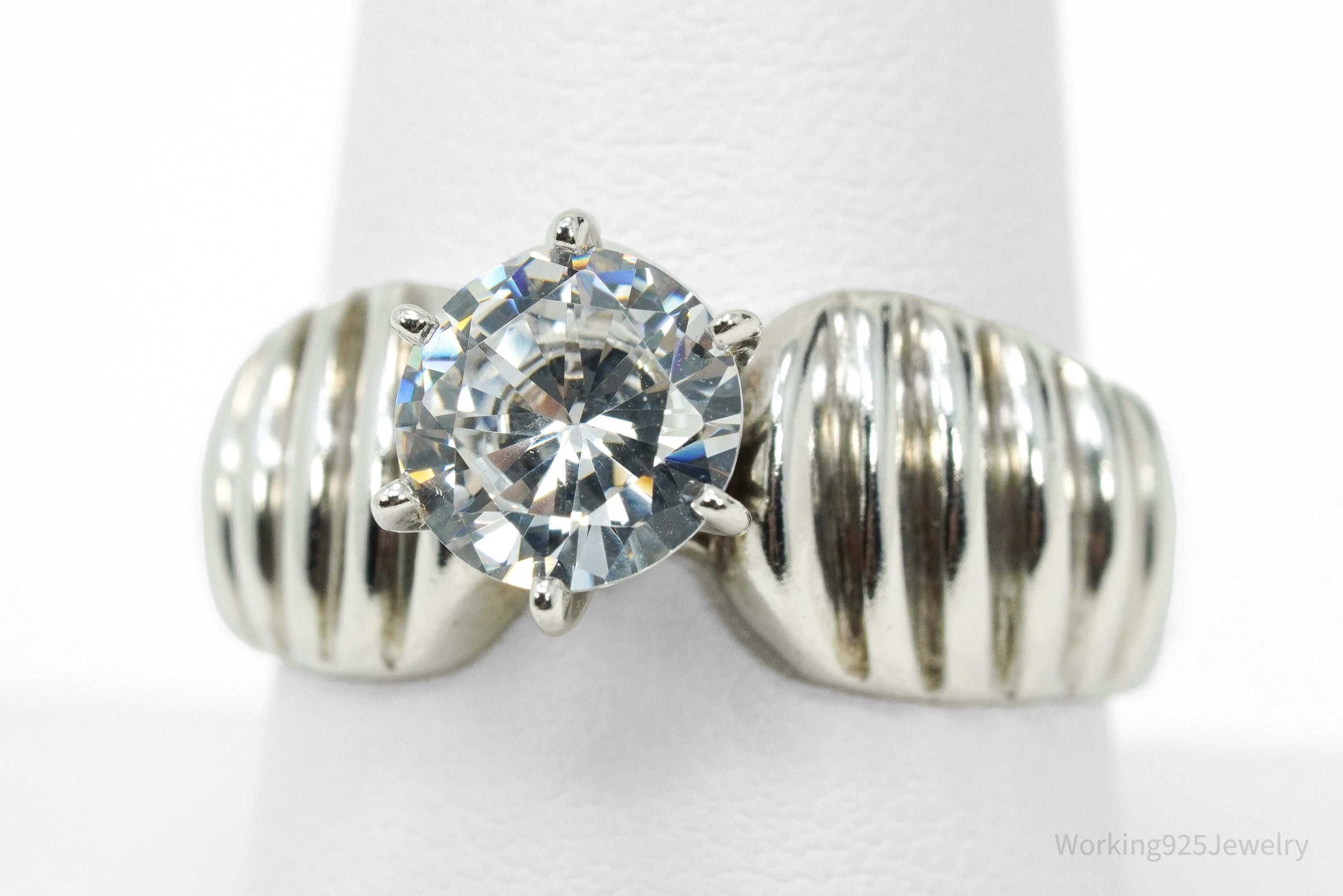 Vintage Diamonique Cubic Zirconia Sterling Silver Ring Size 9.25