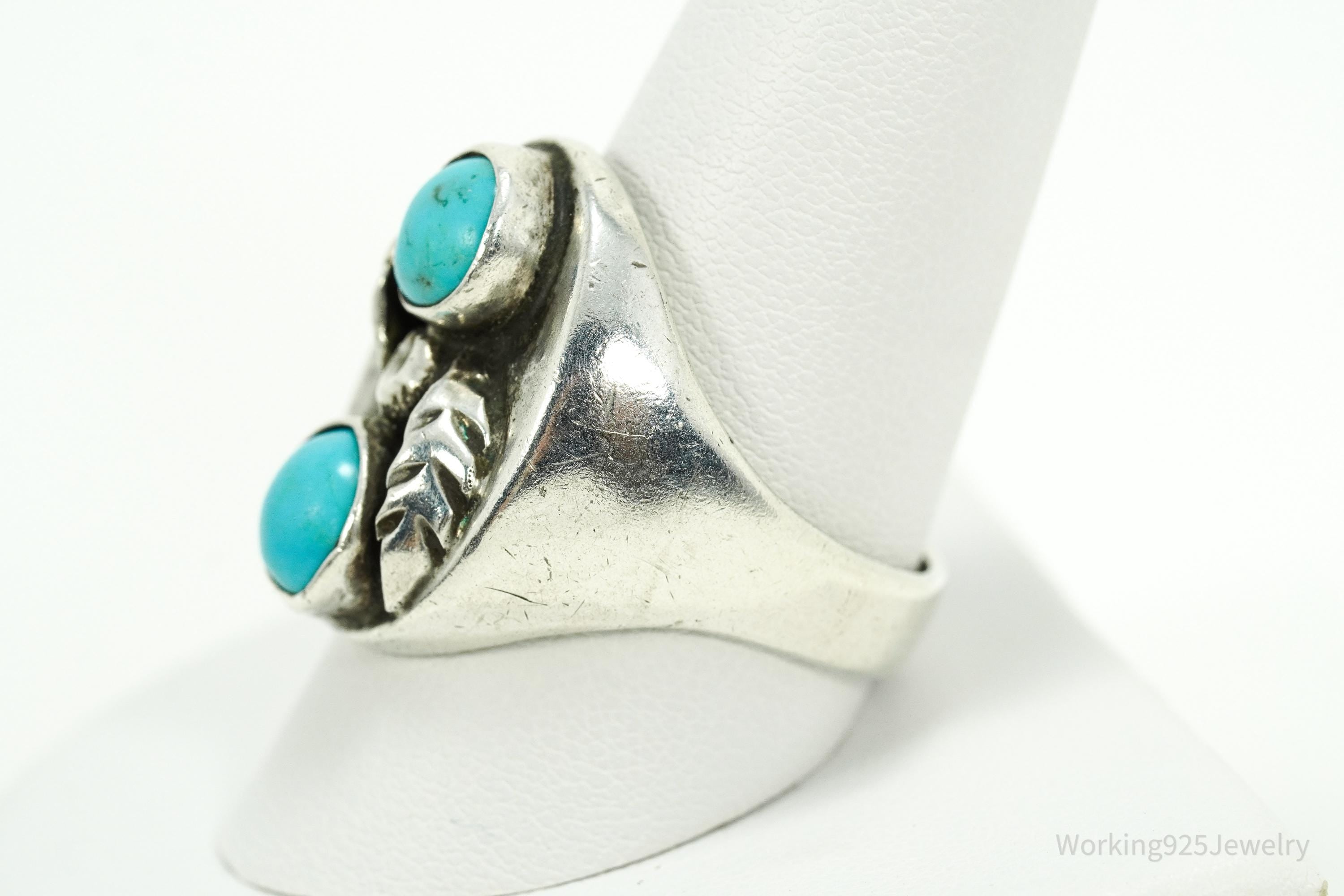 Vintage Native American Turquoise Silver Ring - Size 10.25