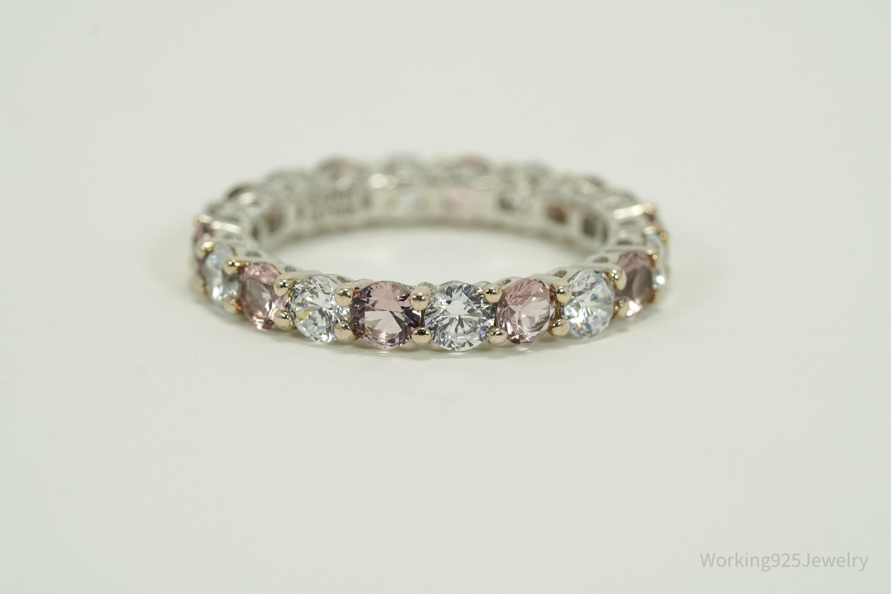 Vintage Cubic Zirconia Platinum Clad Sterling Silver Ring - Size 8