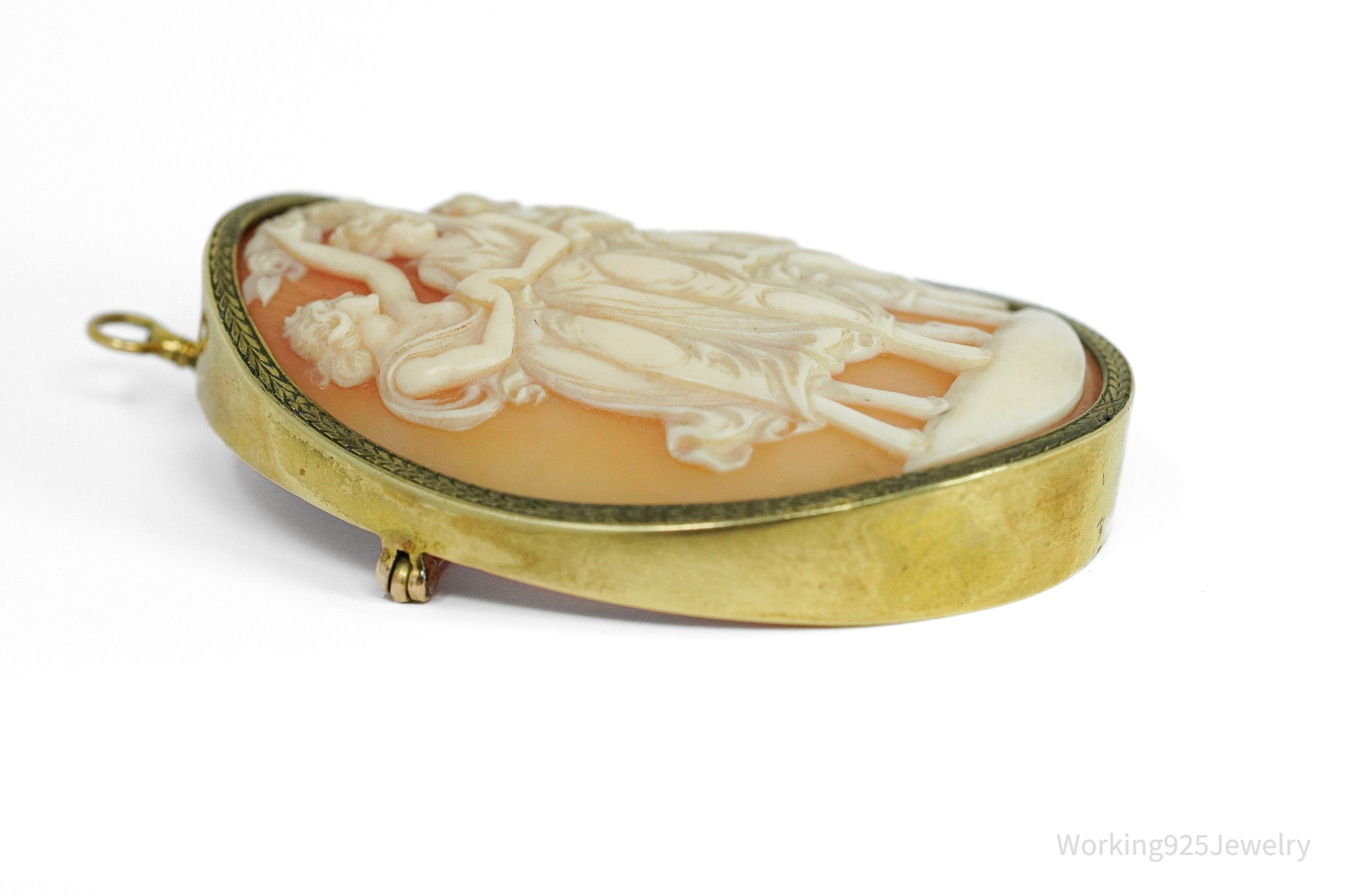 Antique 14K Yellow Gold Shell Cameo Brooch Pin Pendant