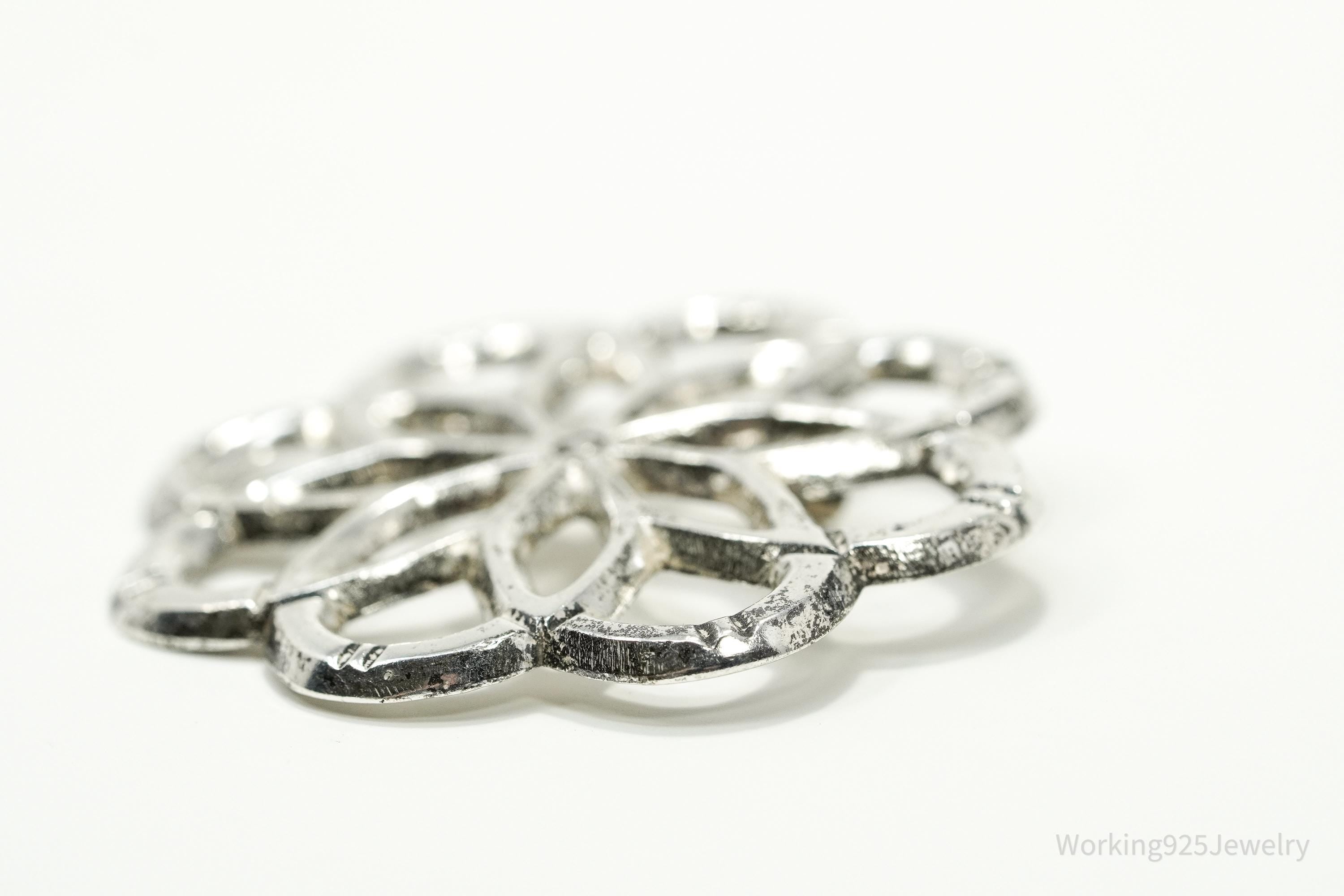 Large Vintage Flower Silver Brooch Pin 2"