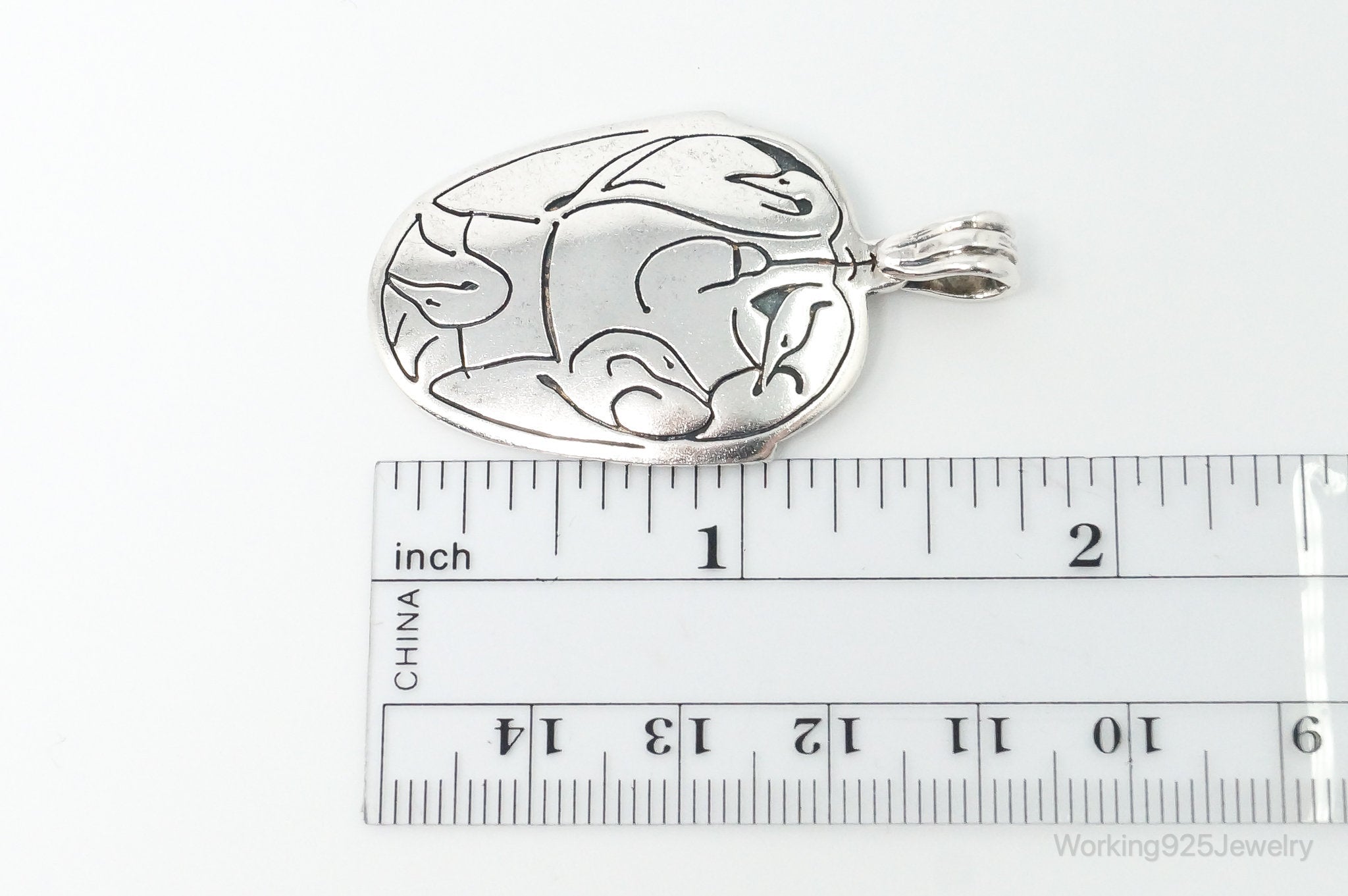 Vintage Native American DRP Sleeping Peaceful Birds Sterling Silver Pendant