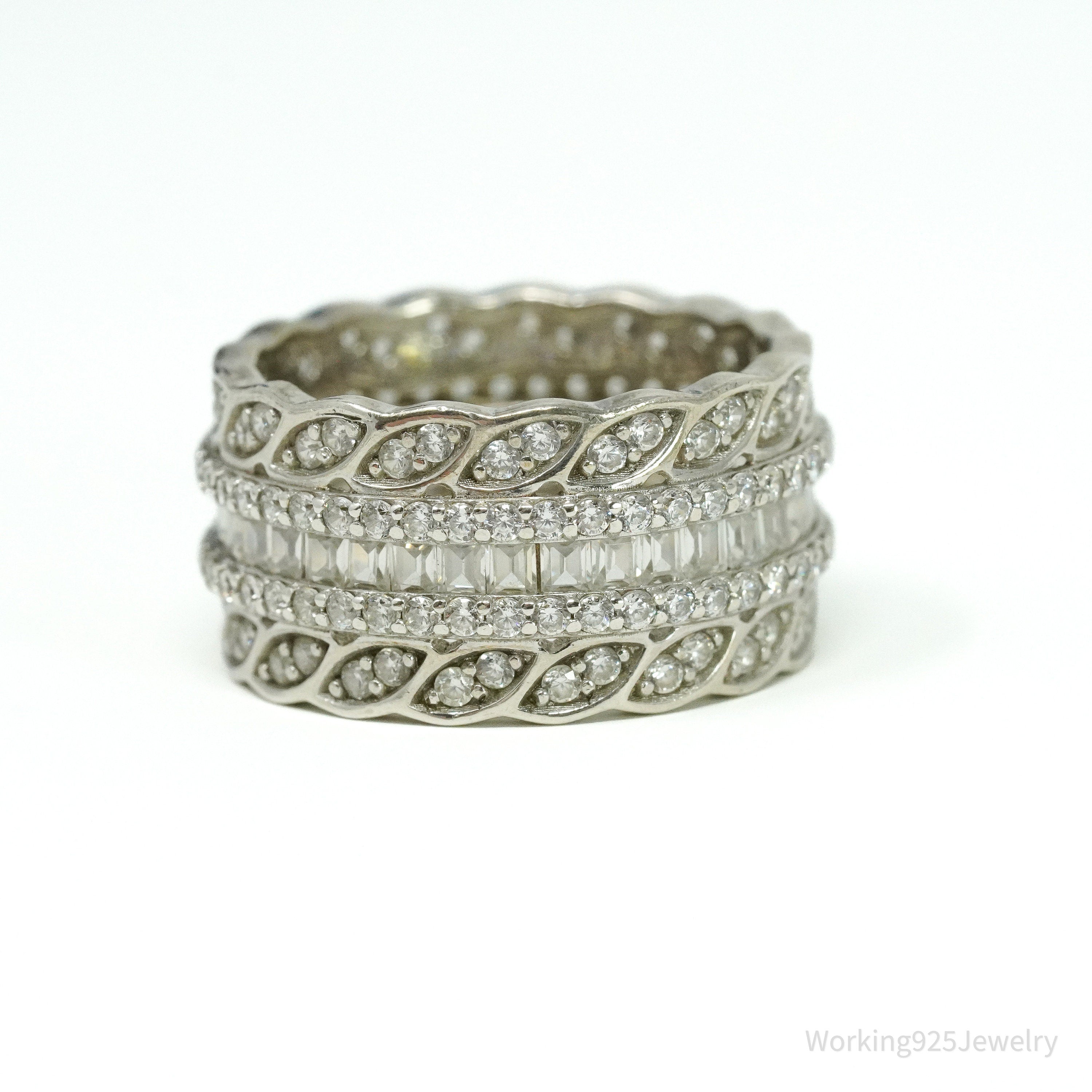 Vintage Cubic Zirconia Sterling Silver Band Ring - Size 6.25