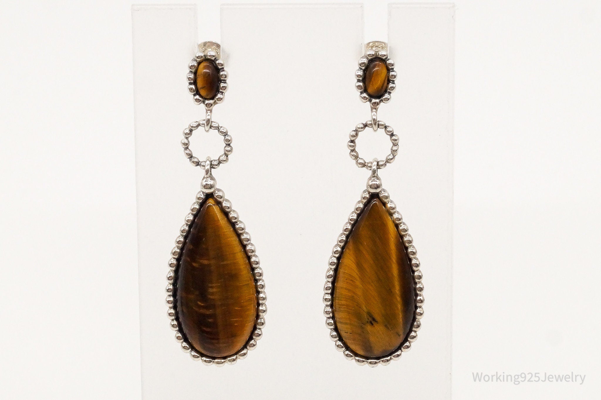 Vintage Tigers Eye Beaded Design Sterling Silver Earrings