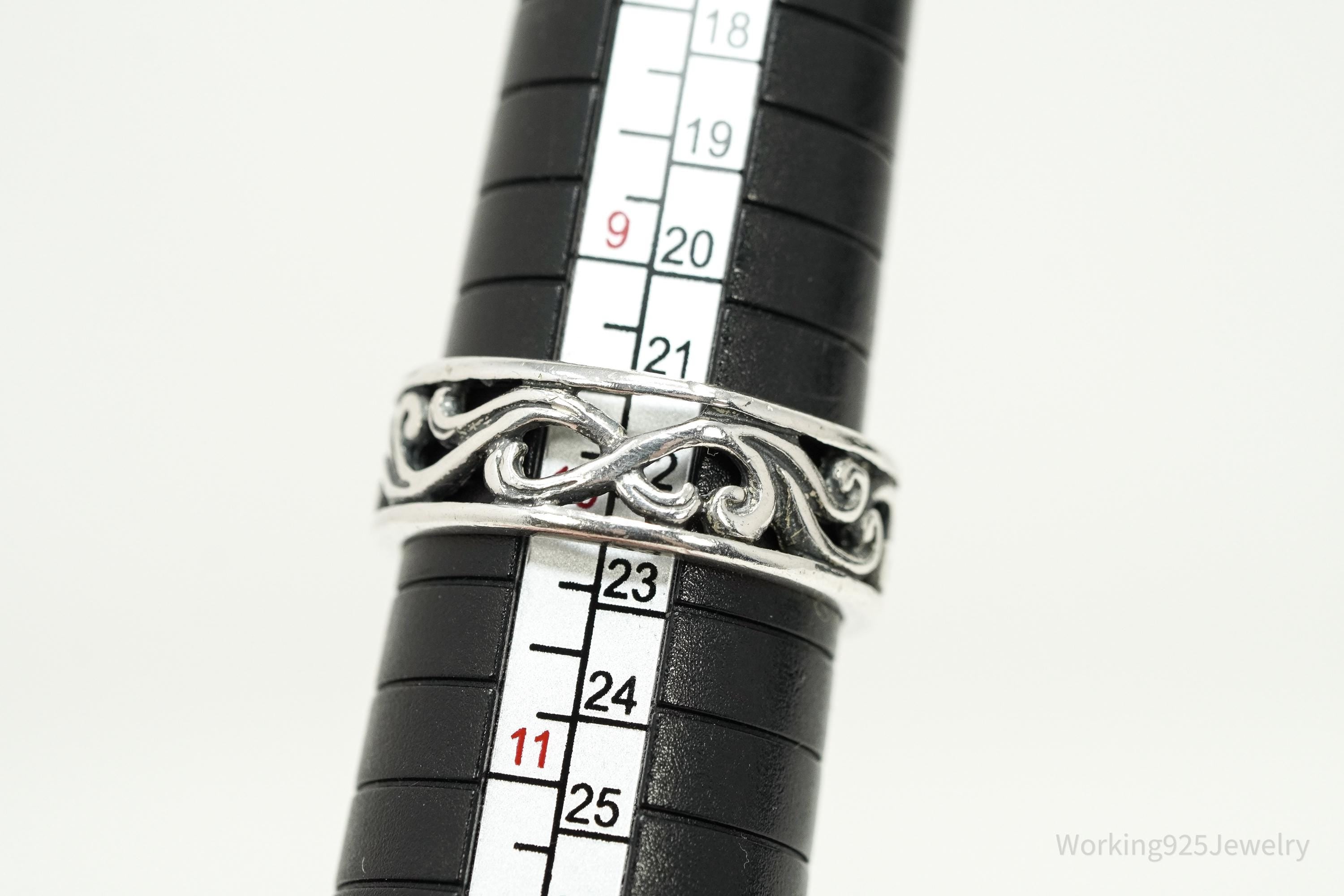 Vintage Scrolls & Swirls Sterling Silver Band Ring - Size 10