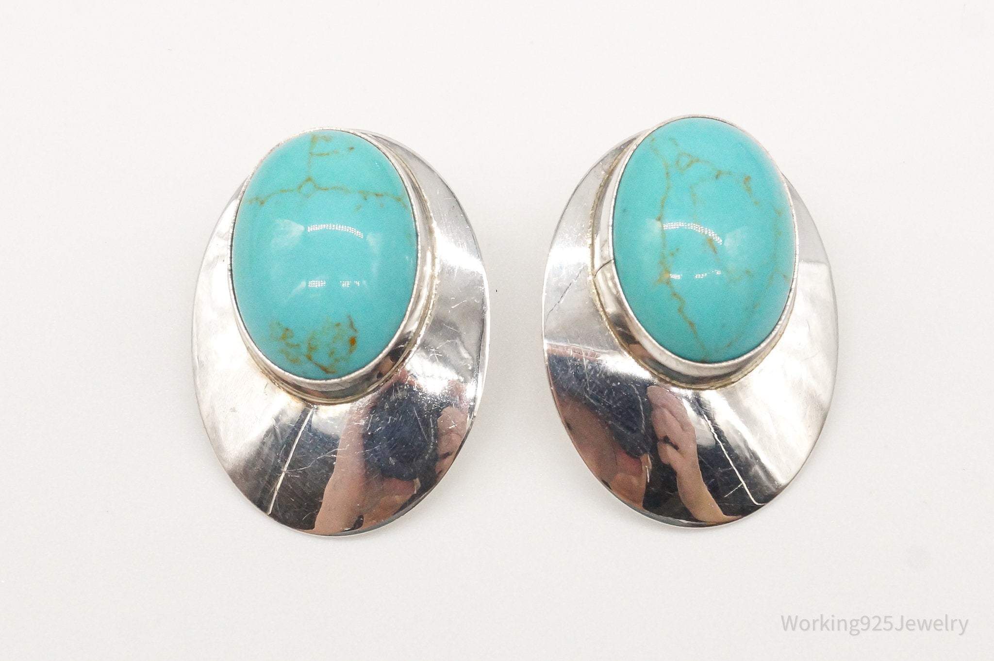 Vintage Native American Navajo Turquoise Sterling Silver Earrings