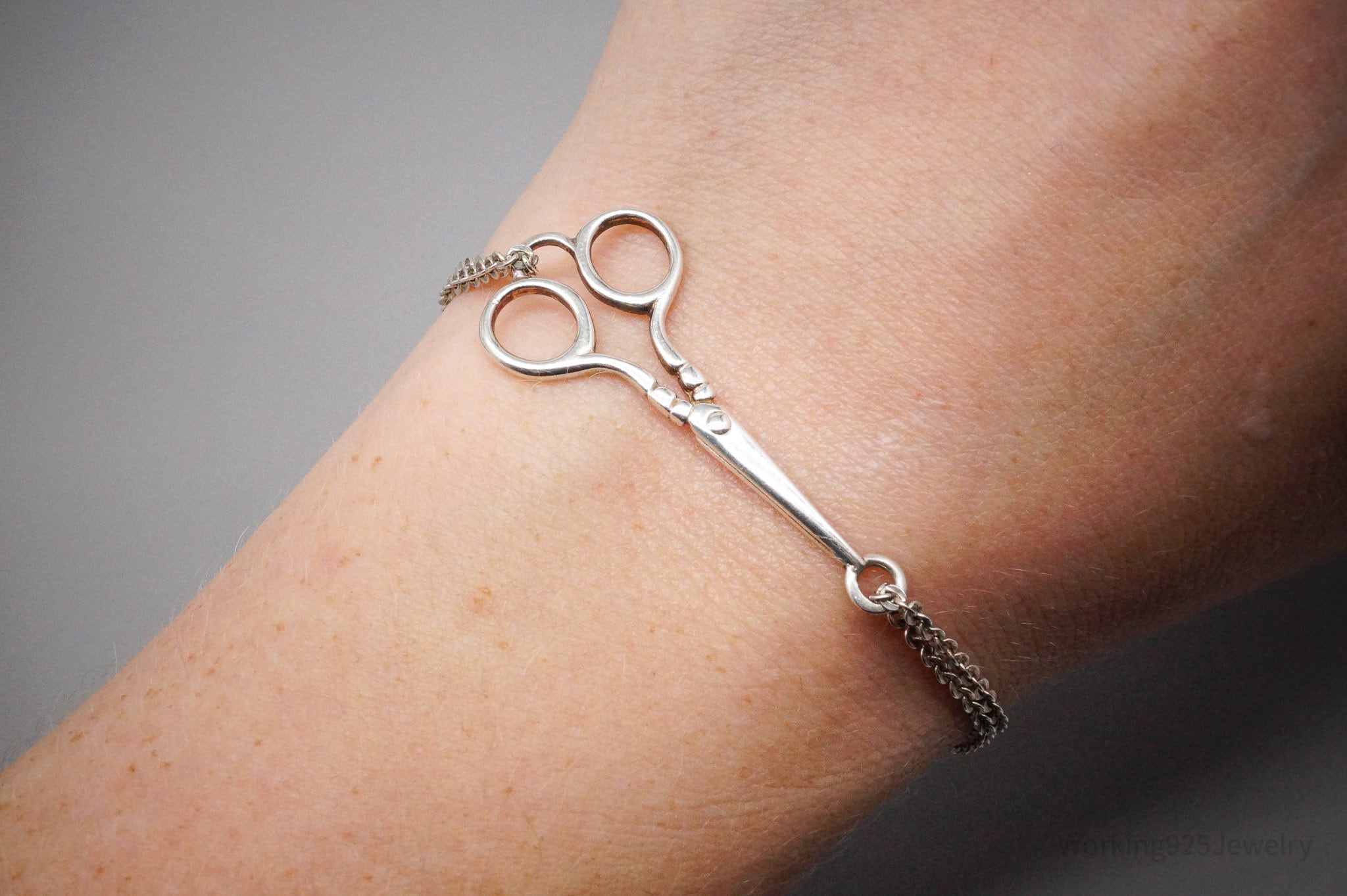 Vintage Italian Designer Dyadema Scissors Chain Link Sterling Silver Bracelet