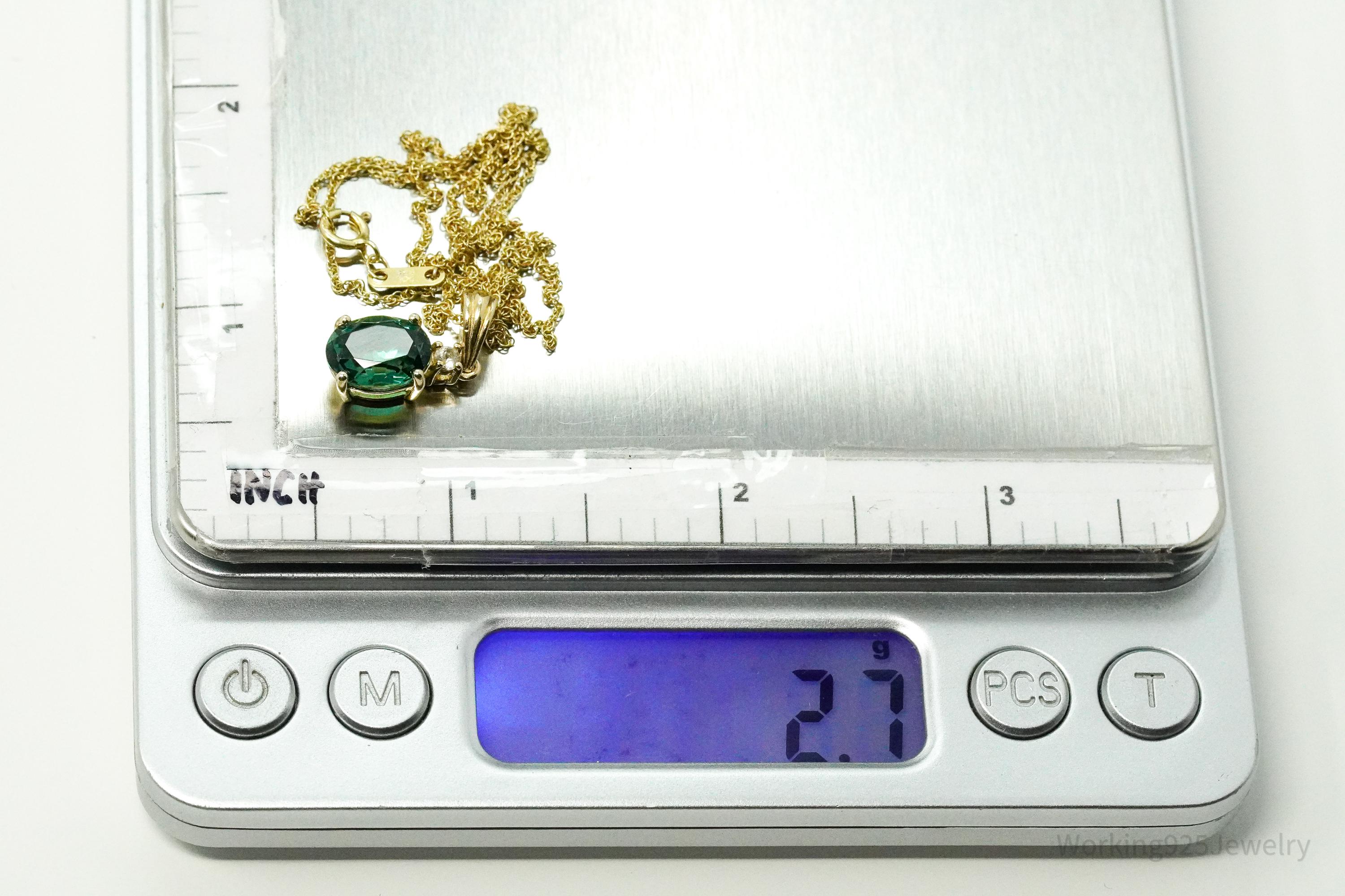 Green Quartz & White Topaz 18K Yellow Gold Over Sterling Silver Necklace 18"