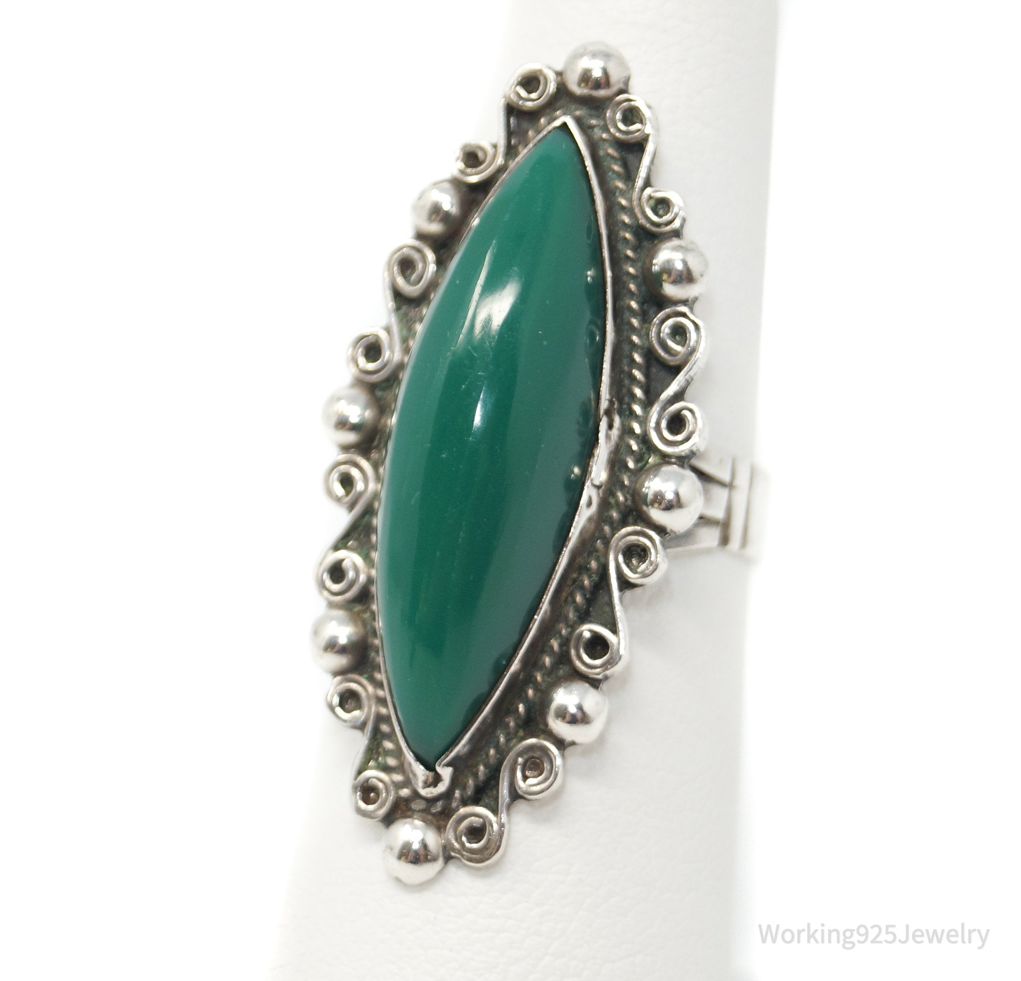 Vintage Mexico Green Onyx Southwestern Sterling Silver Ring - Sz 5.5