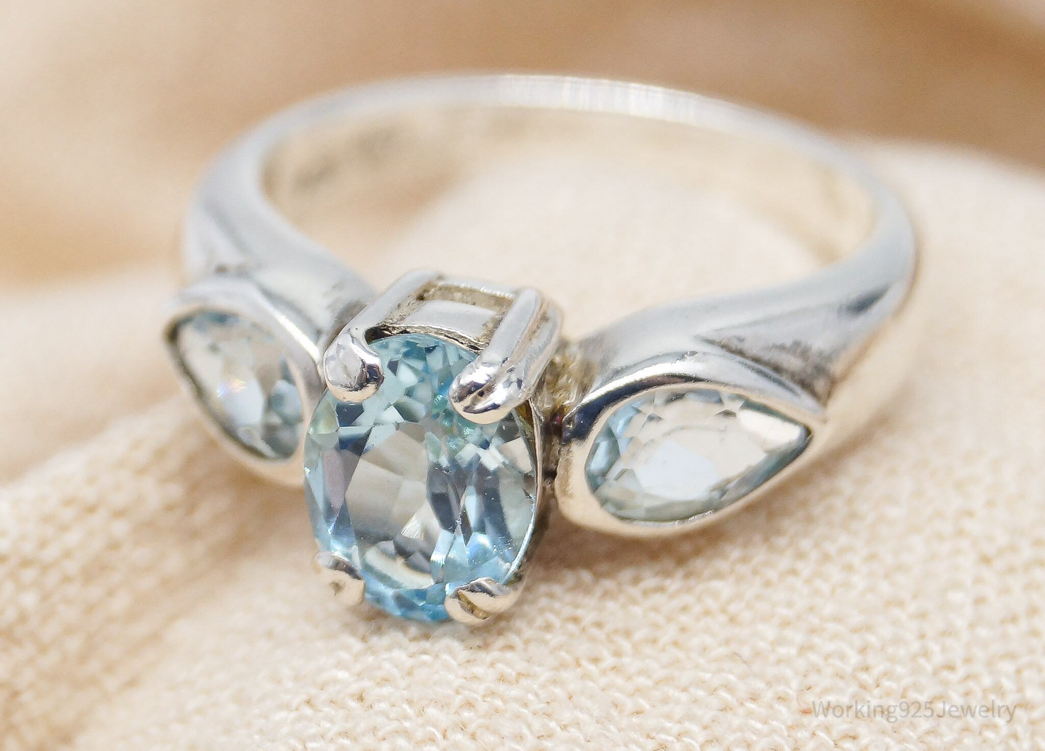 Vintage Blue Topaz Sterling Silver Ring - Size 5.75