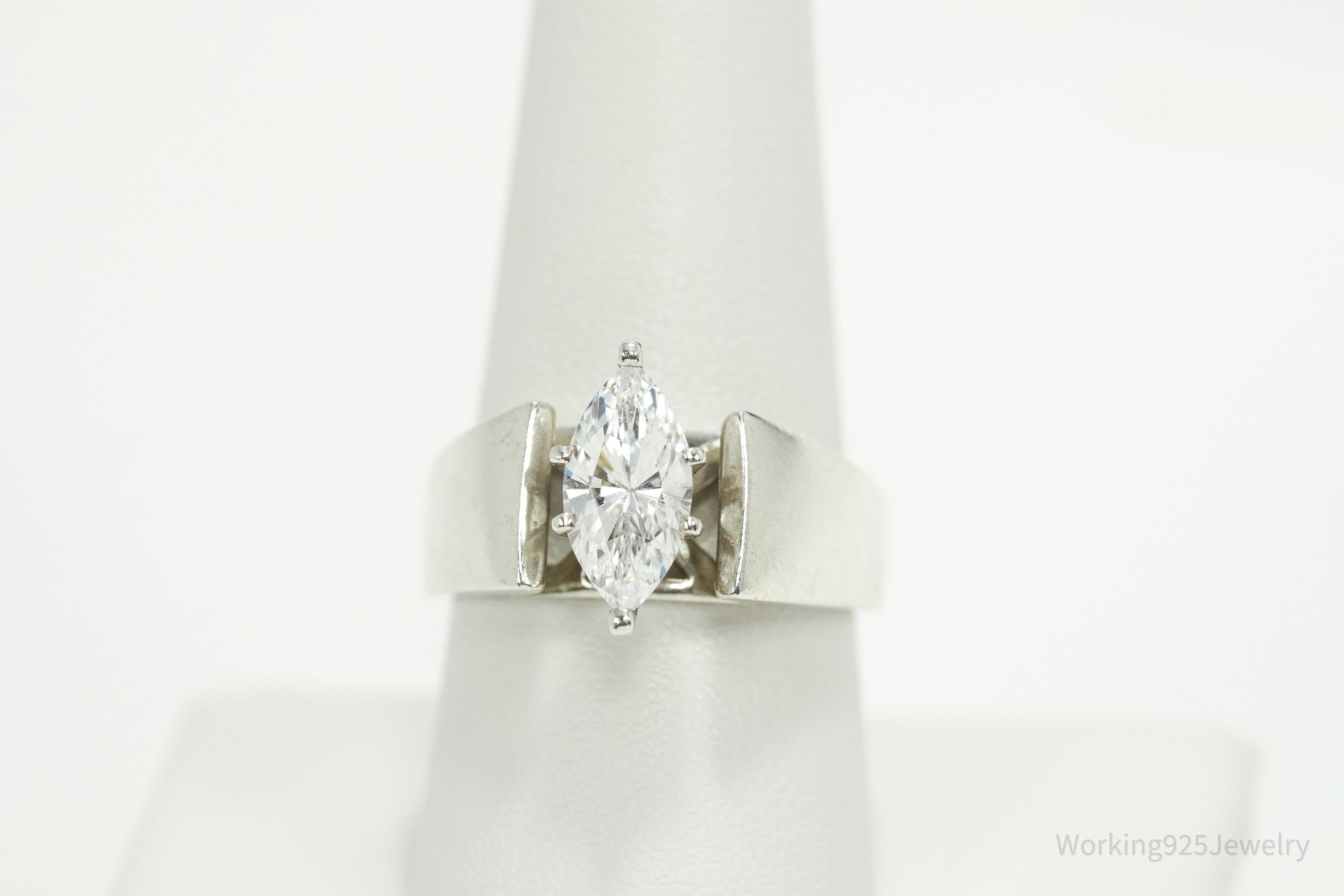 Vintage Diamonique Cubic Zirconia Sterling Silver Ring - Size 8.75