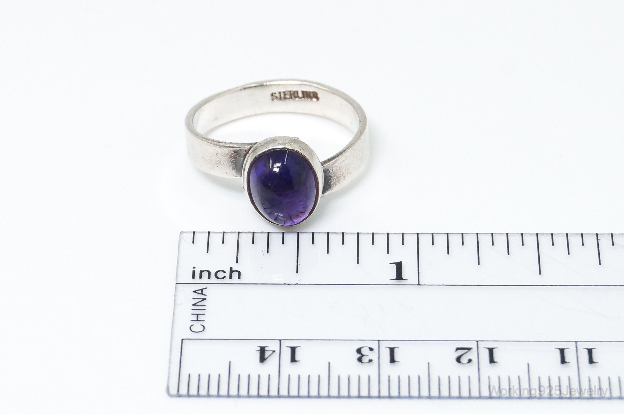 Vintage Modernist Amethyst Sterling Silver Ring SZ 7.5