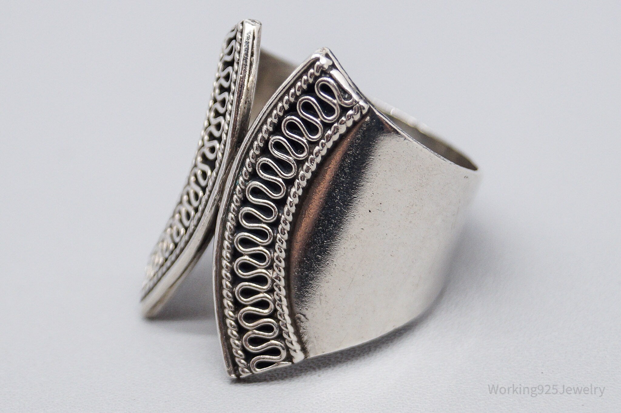 Vintage Sterling Silver Wide Band Ring - Size 9.75