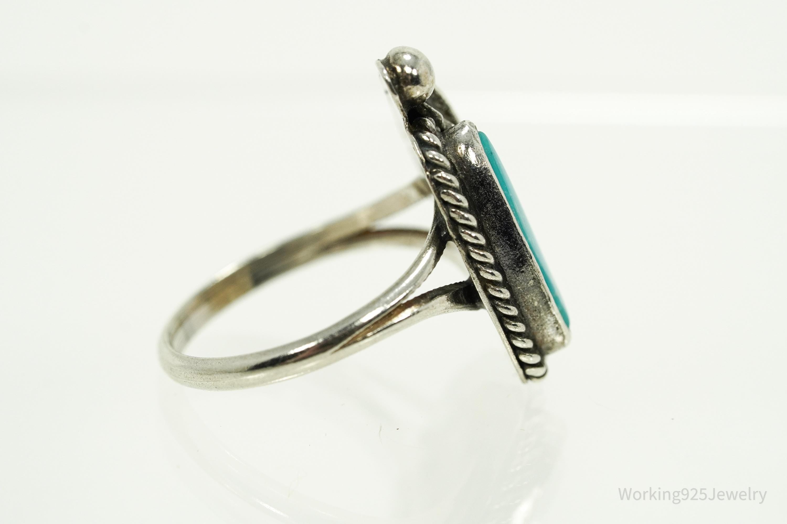 Vintage Native American Turquoise Unsigned Silver Ring - Size 6