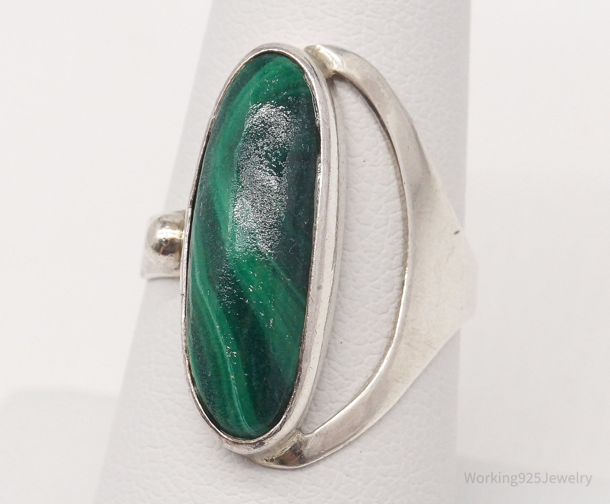 Vintage Malachite Sterling Silver Ring - Size 7.75