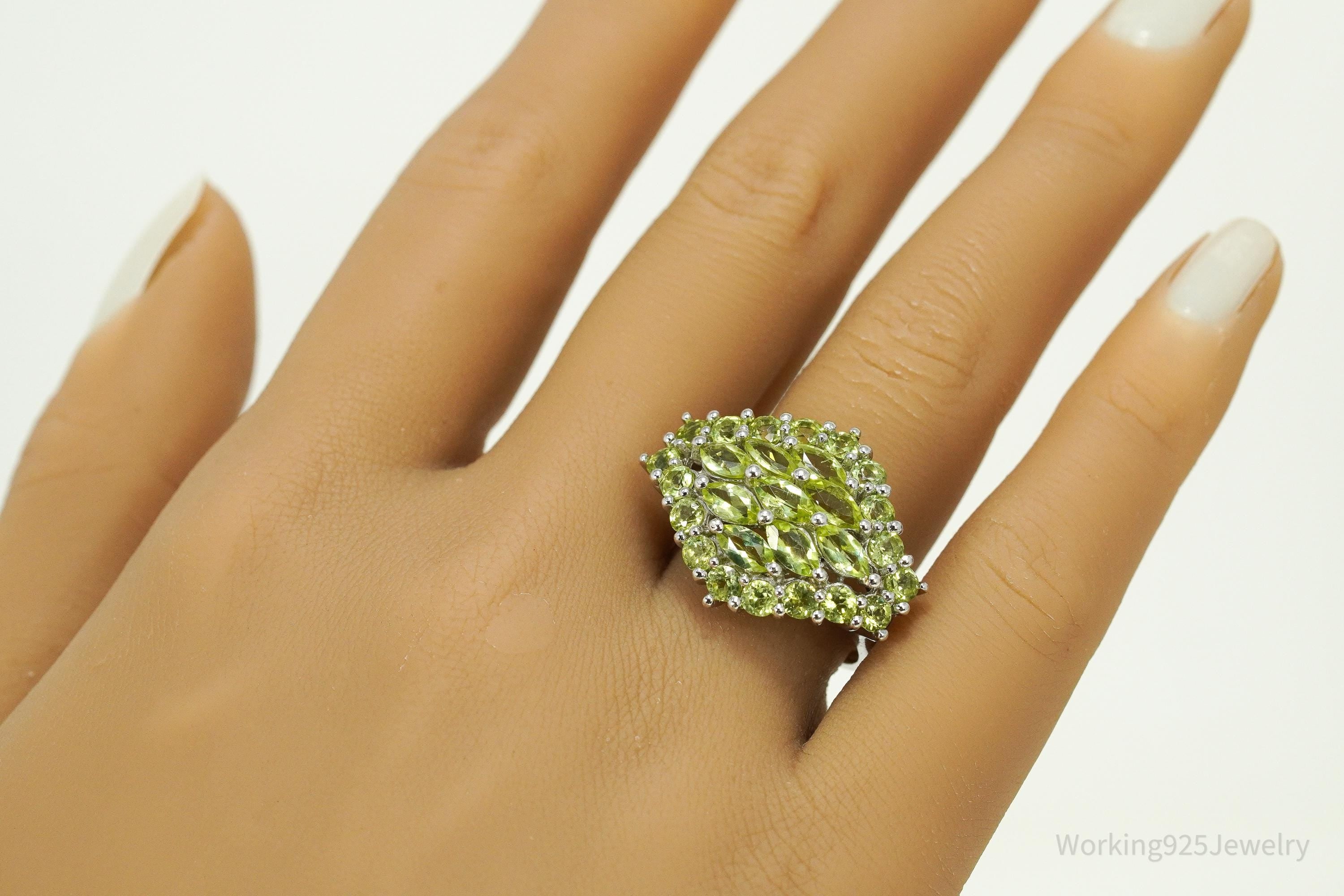 Green Peridot Sterling Silver Ring - Size 8