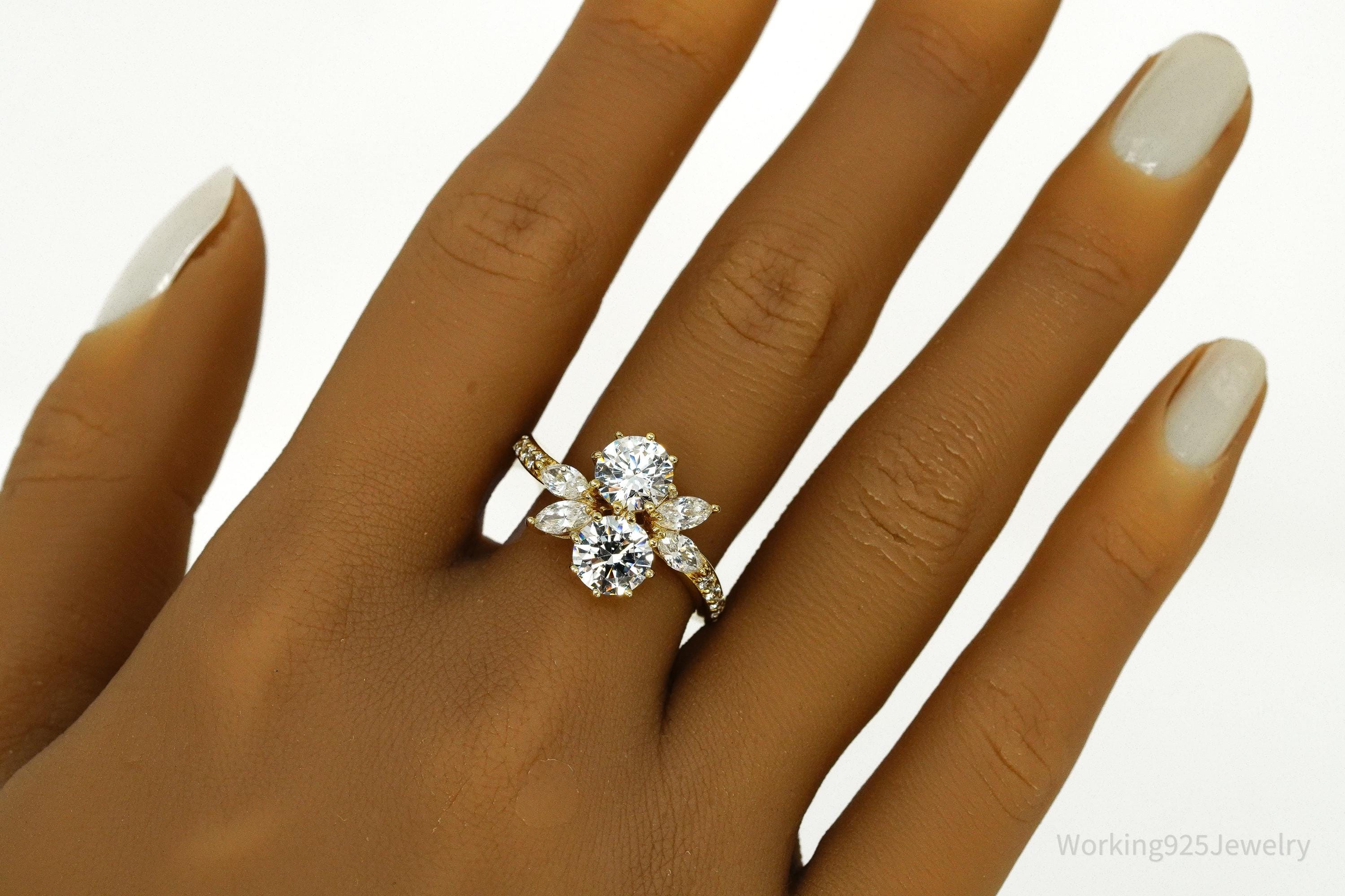 Vintage Jean Dousset Cubic Zirconia Gold Vermeil Sterling Silver Ring - Size 10.25