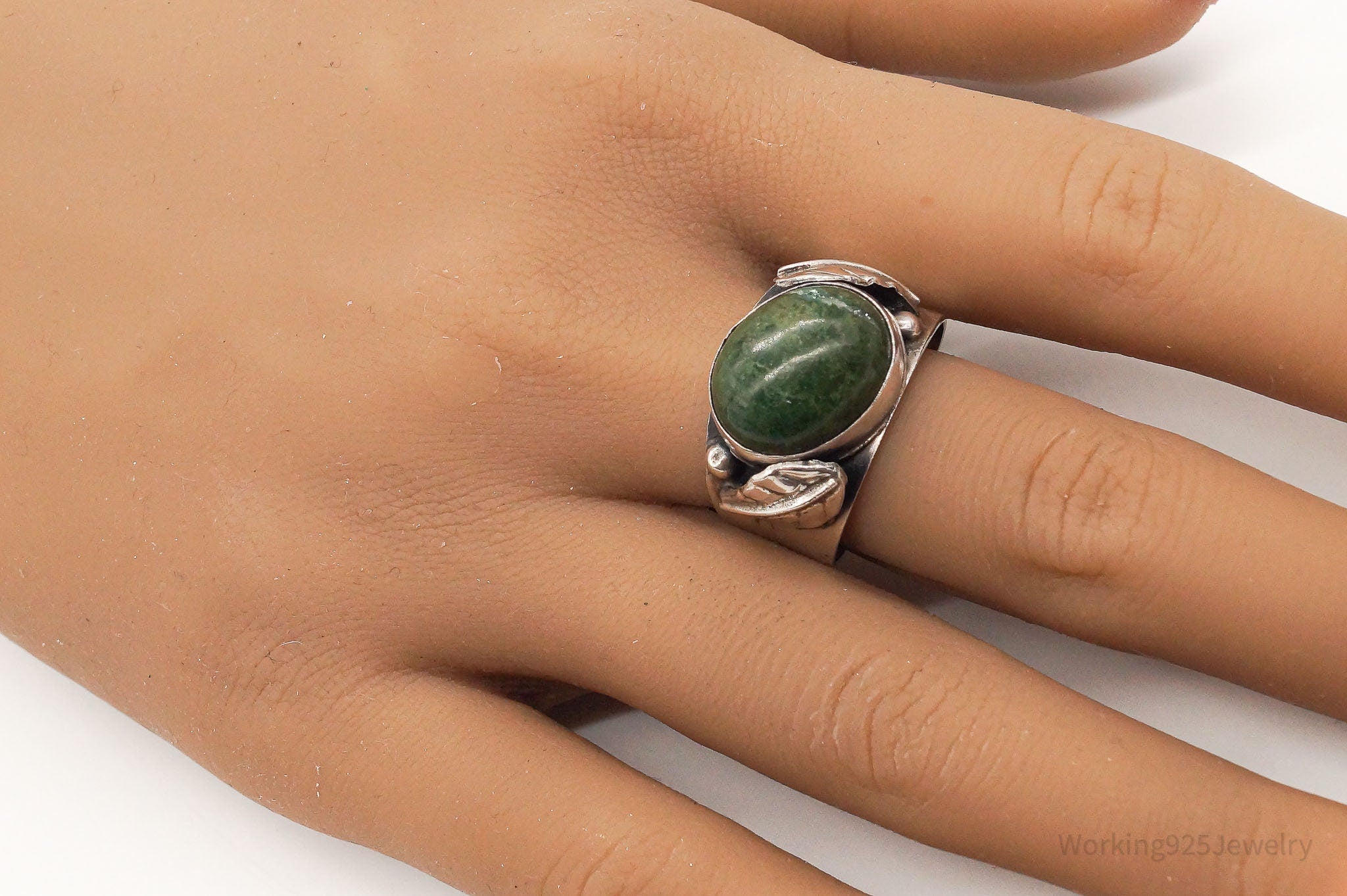 Vintage Native American Green Turquoise Silver Ring - SZ 11