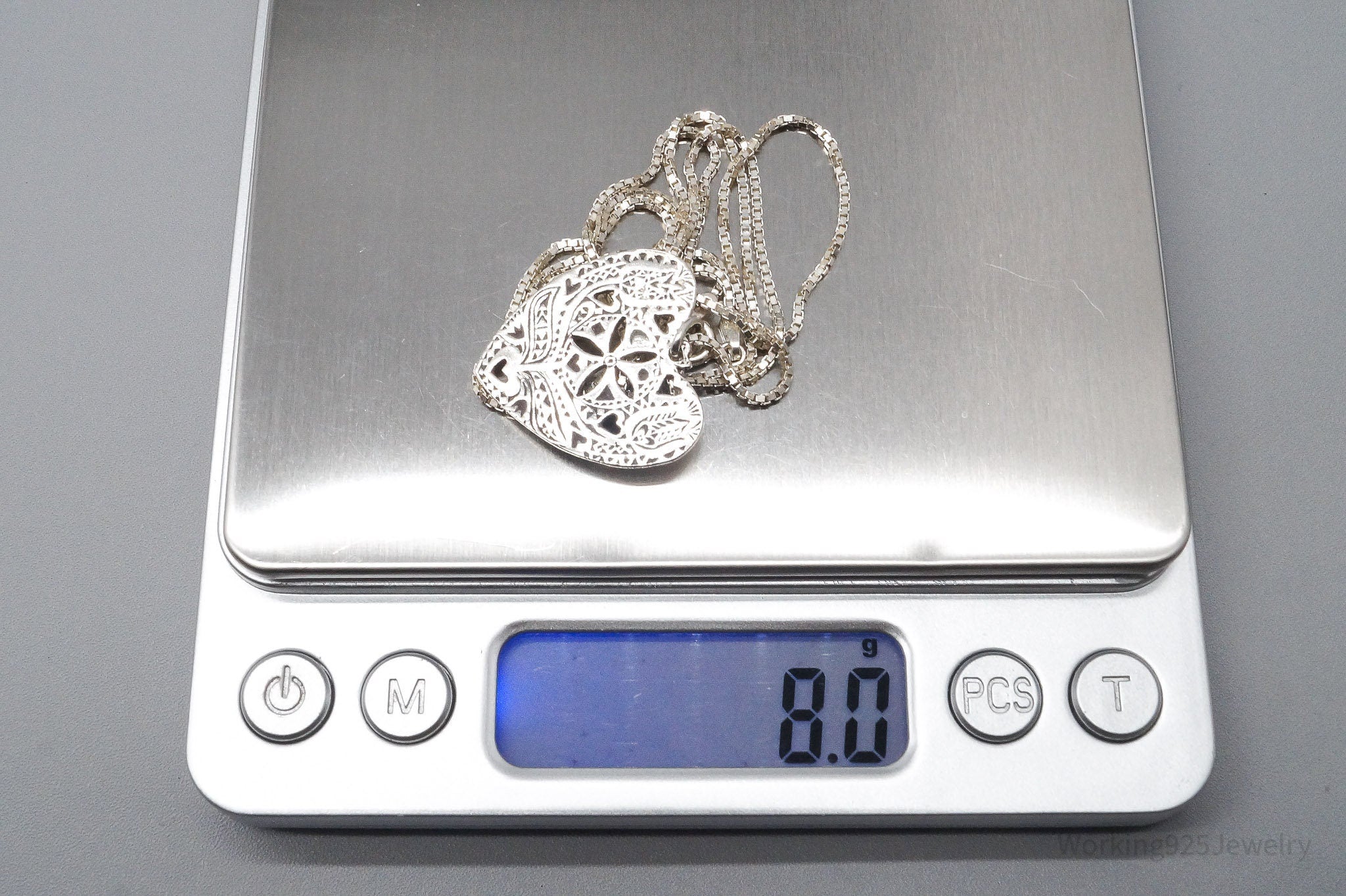 Vintage Ornate Heart Sterling Silver Necklace 24"