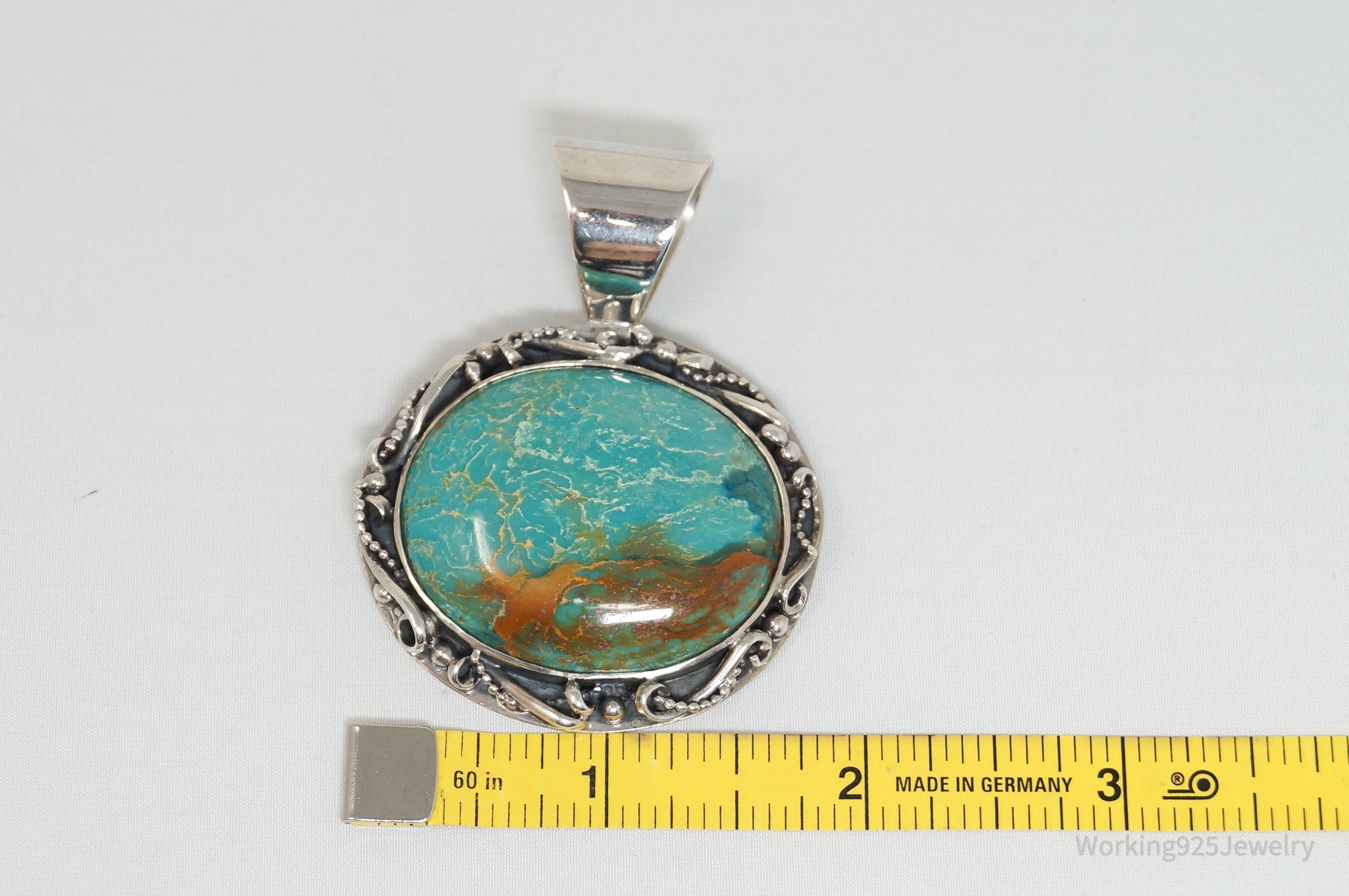 Vtg Designer Desert Rose Trading Co Turquoise Sterling Silver Necklace Pendant