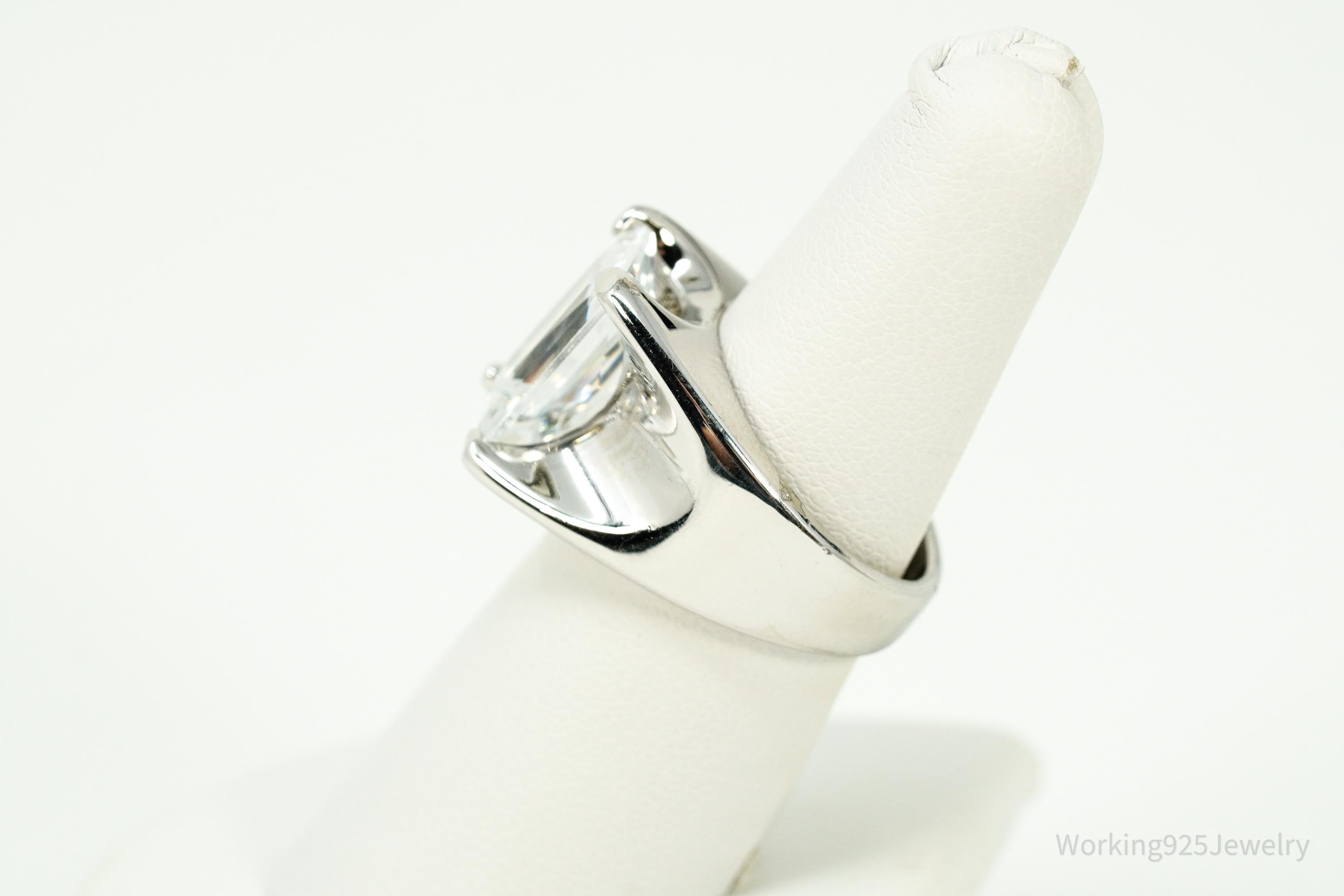 Vintage Large Cubic Zirconia Sterling Silver Ring - Size 7.25