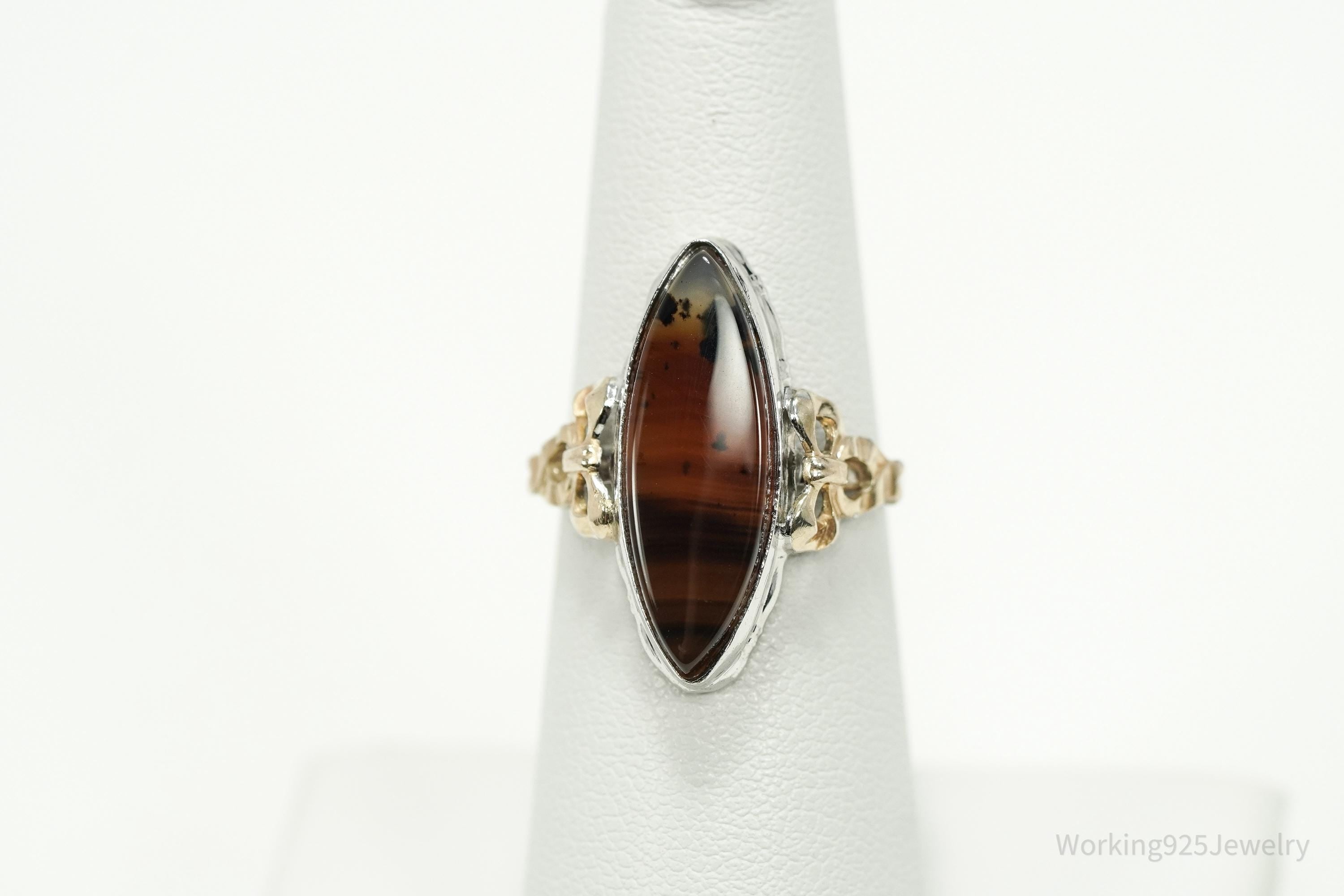 Antique Clark & Coombs 10K Agate Sterling Silver Ring - Size 6.5
