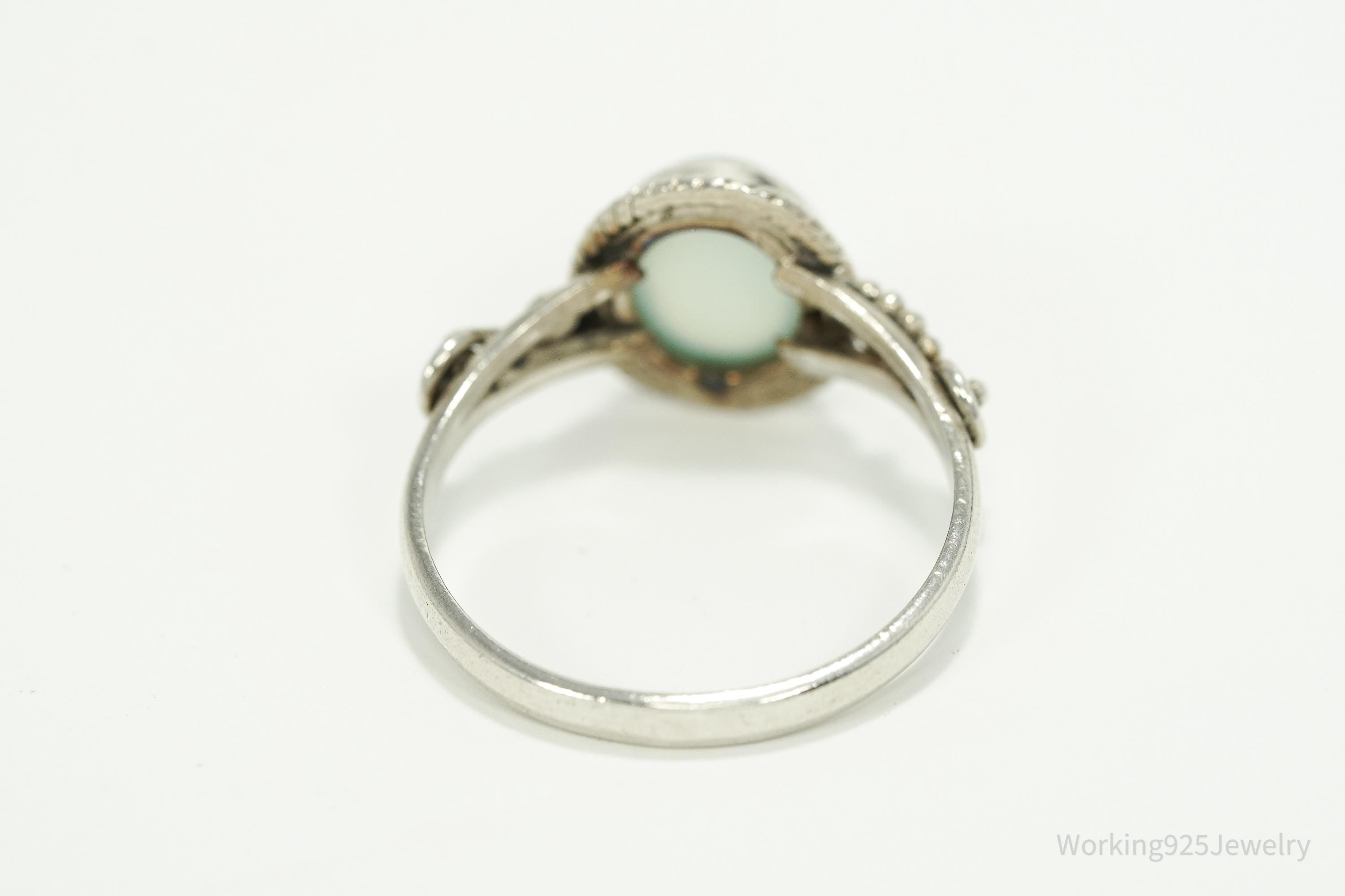 Vintage Aqua Chalcedony Sterling Silver Ring - Size 9