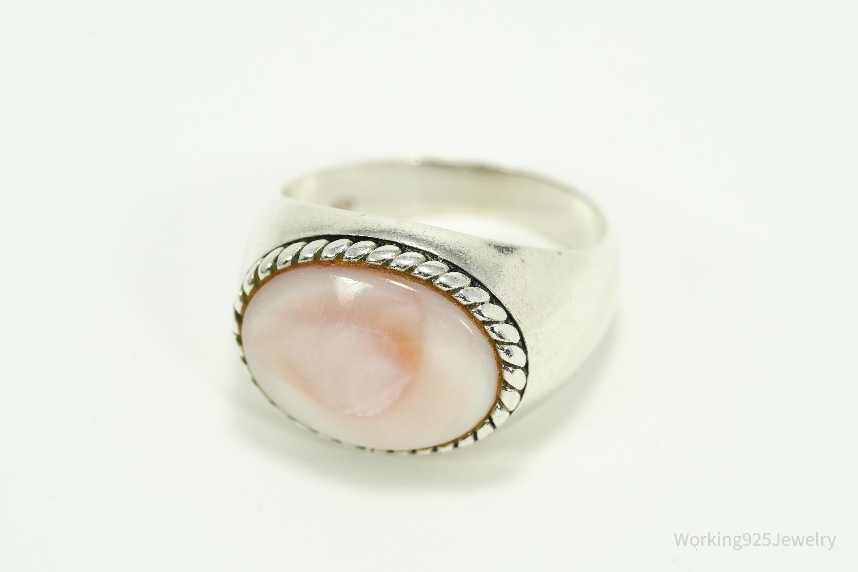 Vintage Pink Mother Of Pearl Sterling Silver Ring - Size 9