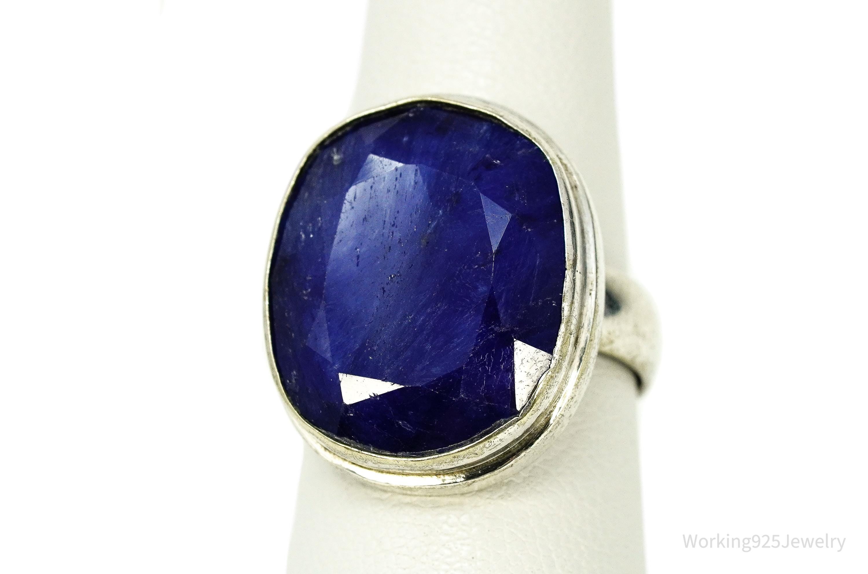 Vintage Large Natural Blue Sapphire Sterling Silver Ring - Size 7.25