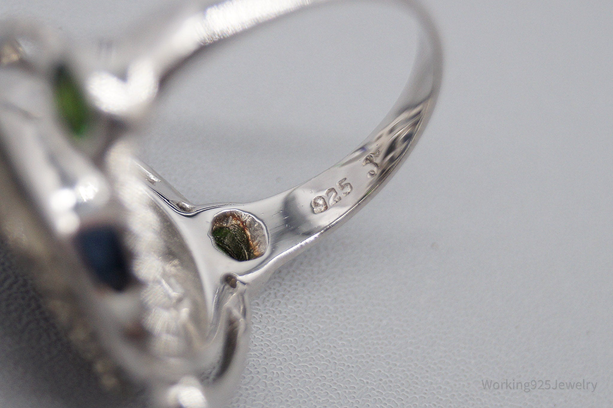 Druzy Quartz & Green Chrome Diopside Sterling Silver Ring - Size 6