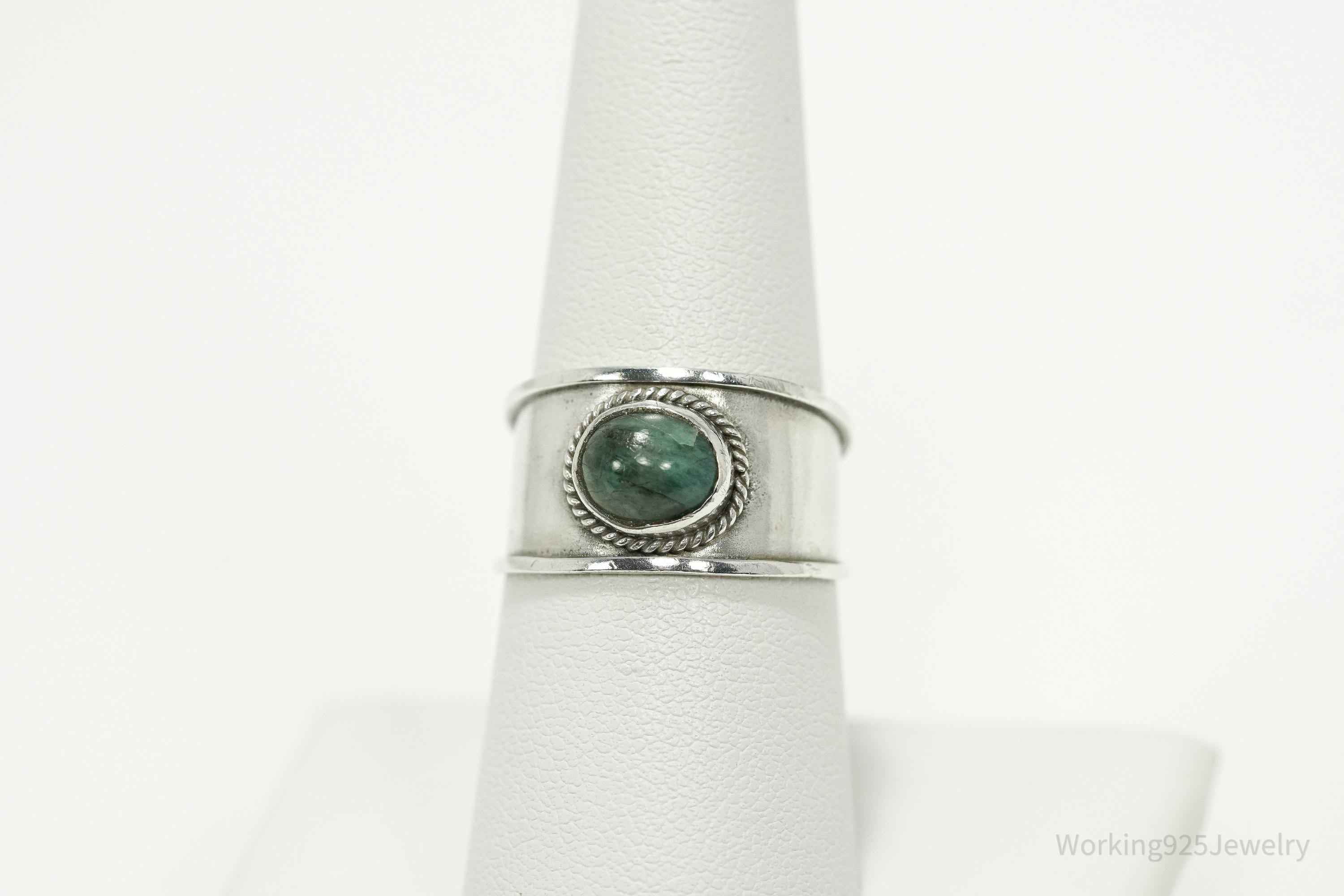 Vintage Green Stone 950 Silver Ring - Size 7.75