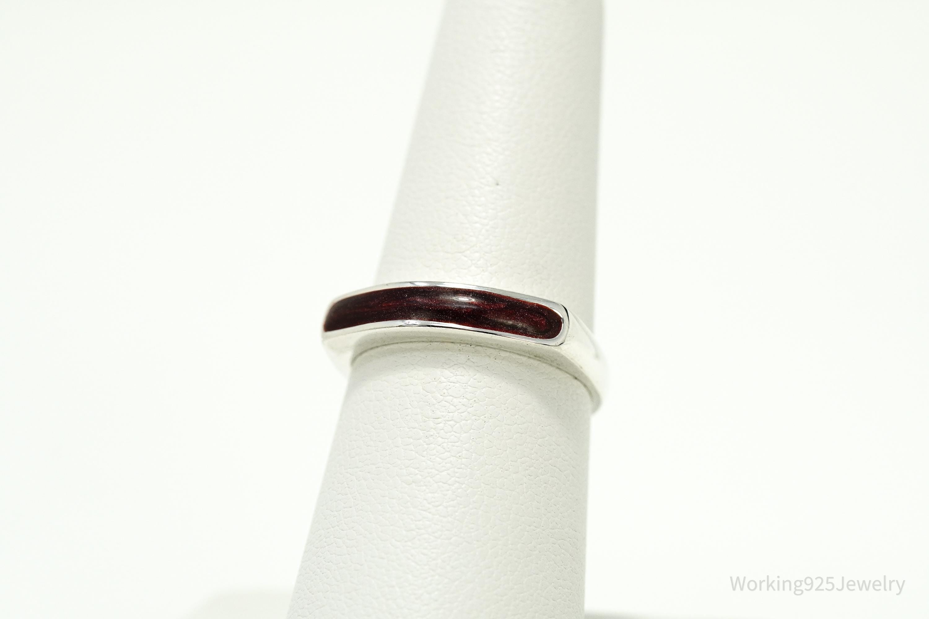 Vintage Blood Enamel Sterling Silver Ring - Size 6.75