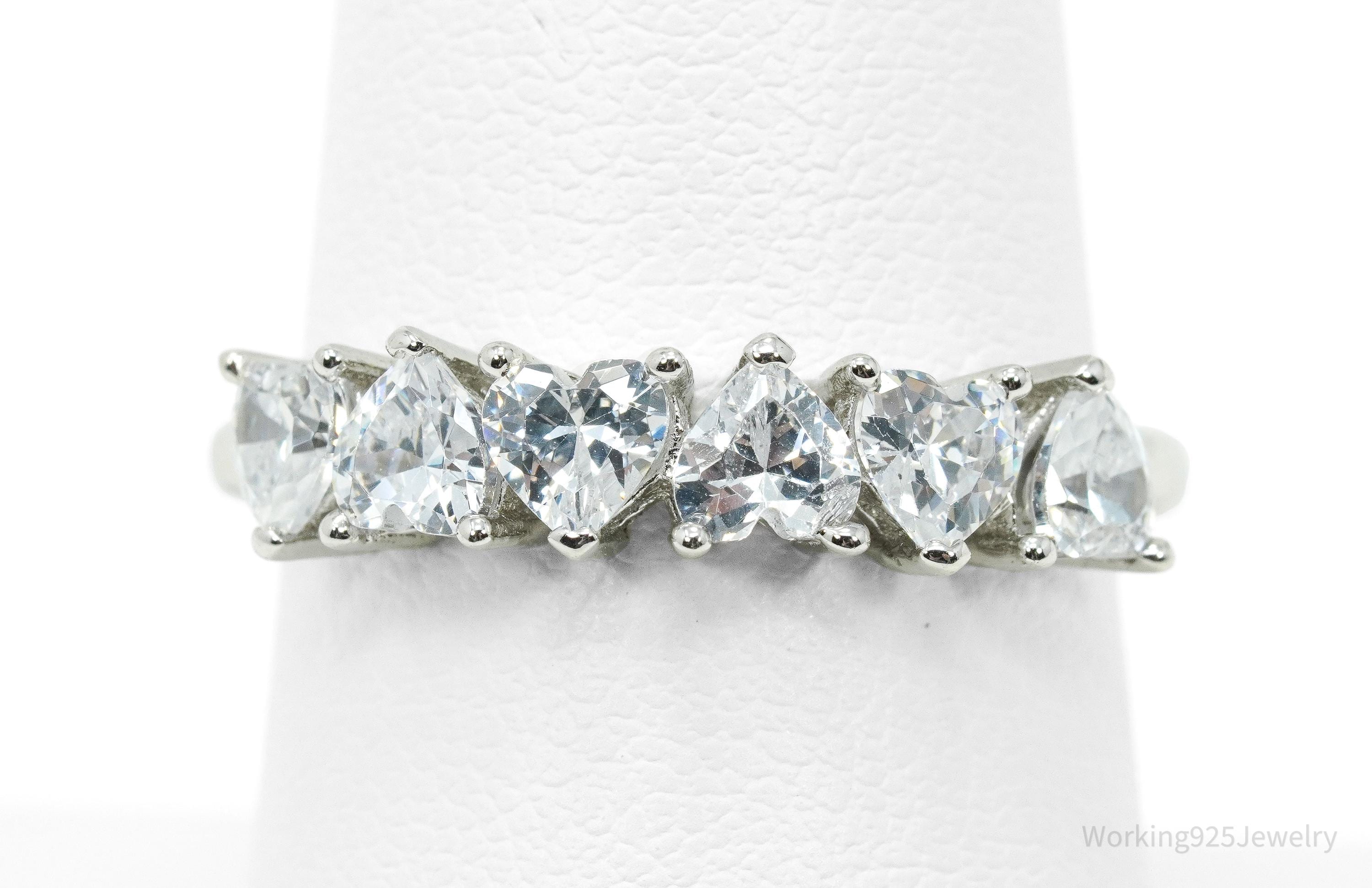 Designer BBJ Cubic Zirconia Hearts Sterling Silver Ring - Size 8