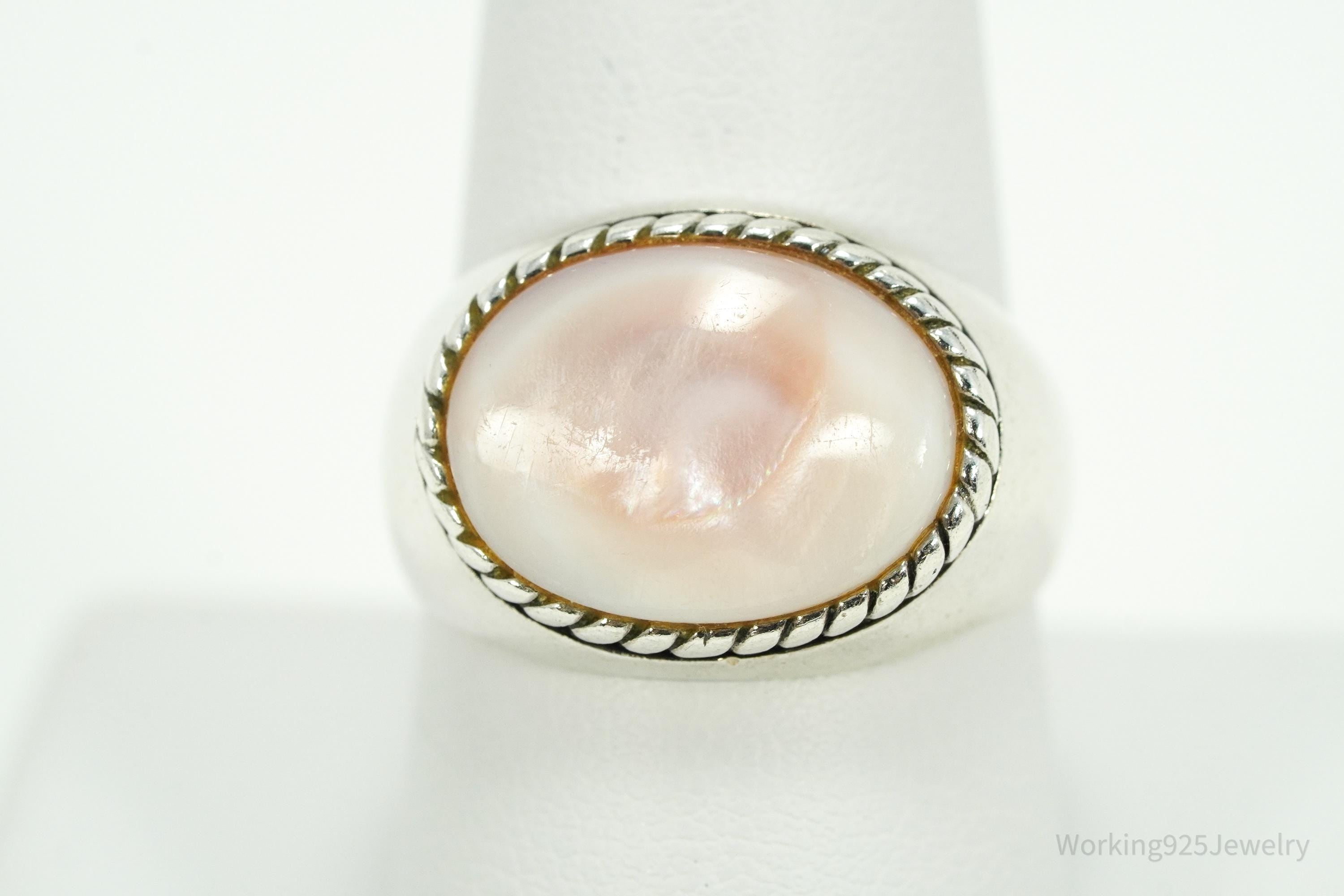 Vintage Pink Mother Of Pearl Sterling Silver Ring - Size 9