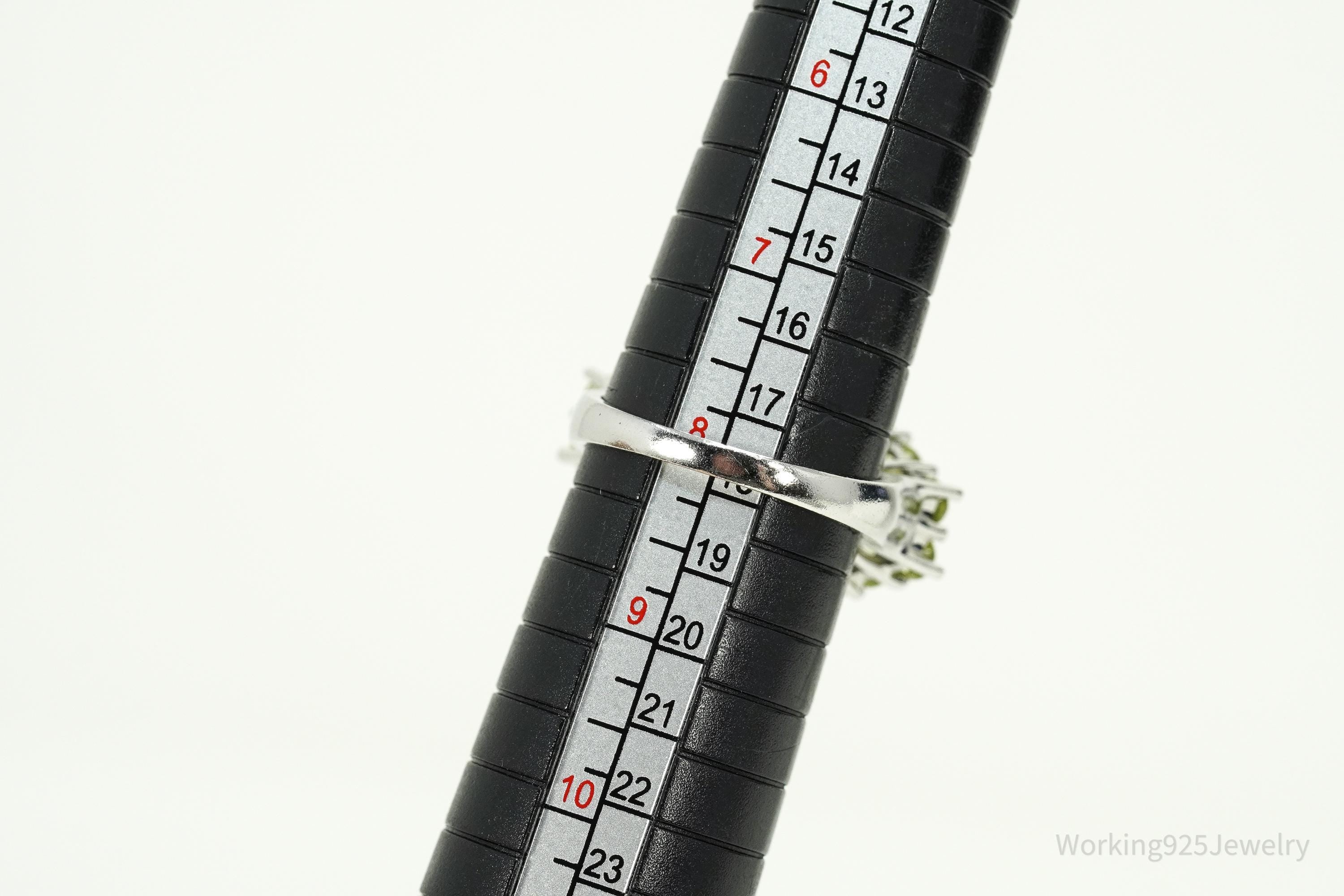 Green Peridot Sterling Silver Ring - Size 8