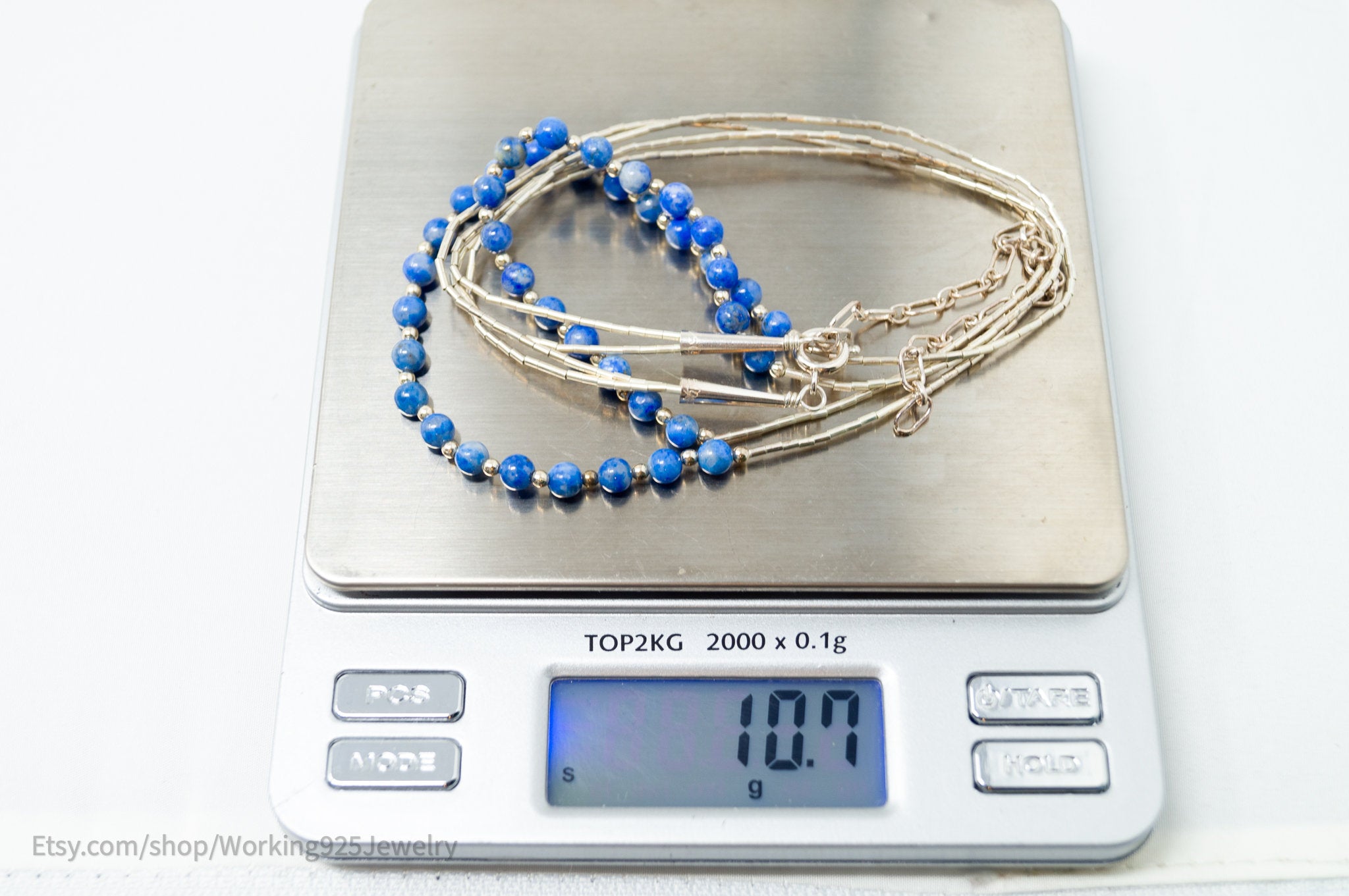 Vtg Designer Carolyn Pollack Relios Lapis Lazuli Bead Sterling Silver Necklace