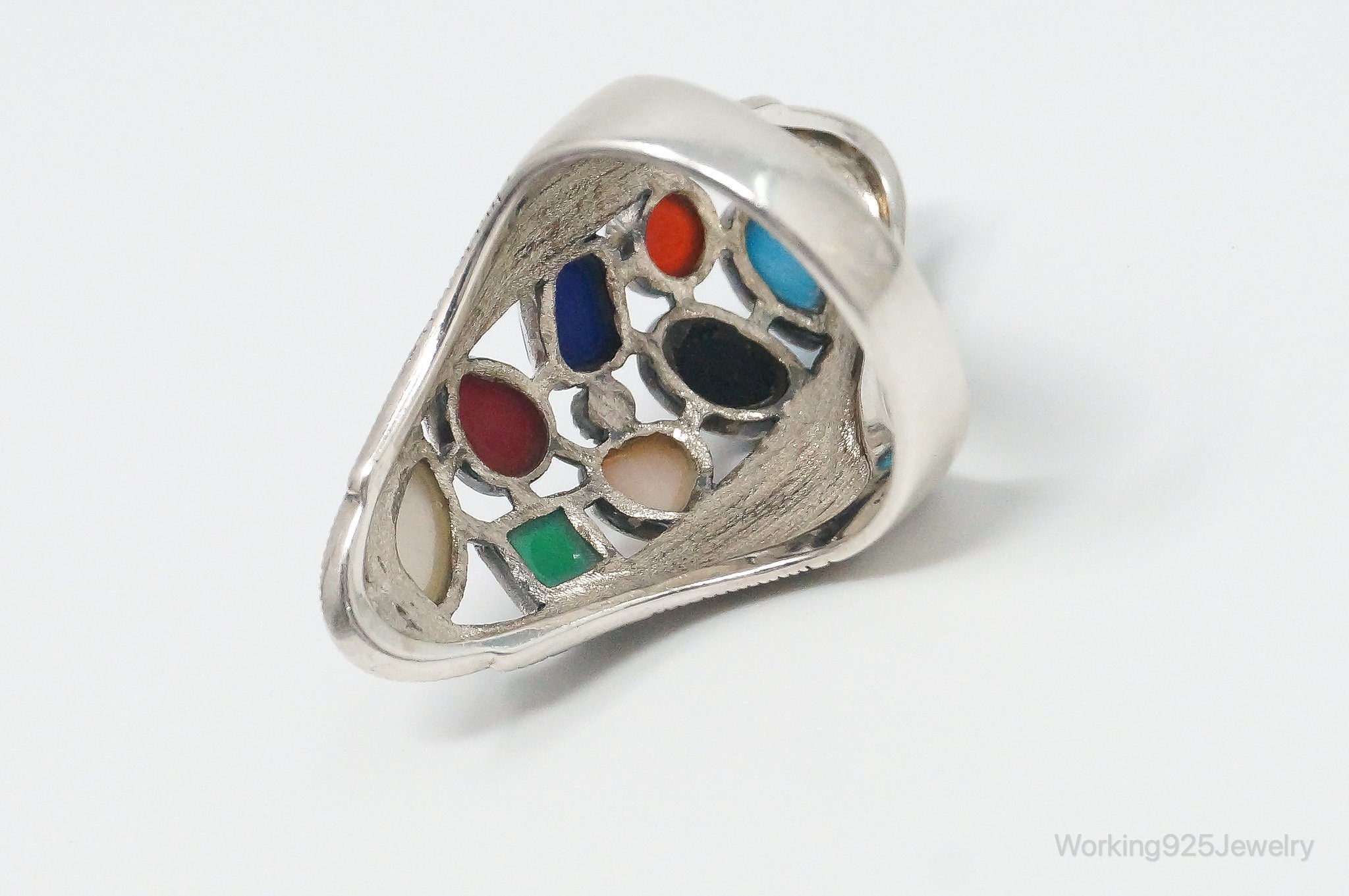 Vintage Multi Gemstone Sterling Silver Ring - Size 11