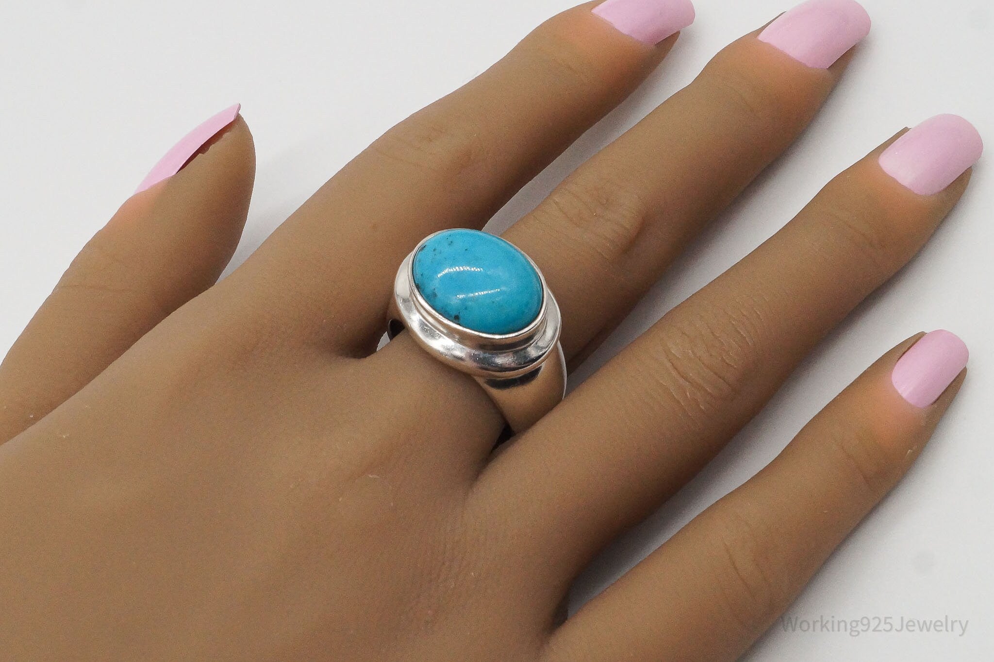 Vintage Designer Espo Signature Turquoise Sterling Silver Ring - Size 9