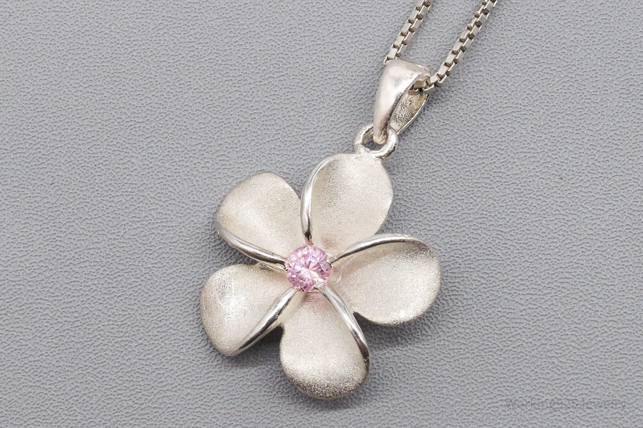 Vintage Pink Cubic Zirconia Flower Sterling Silver Necklace 20"