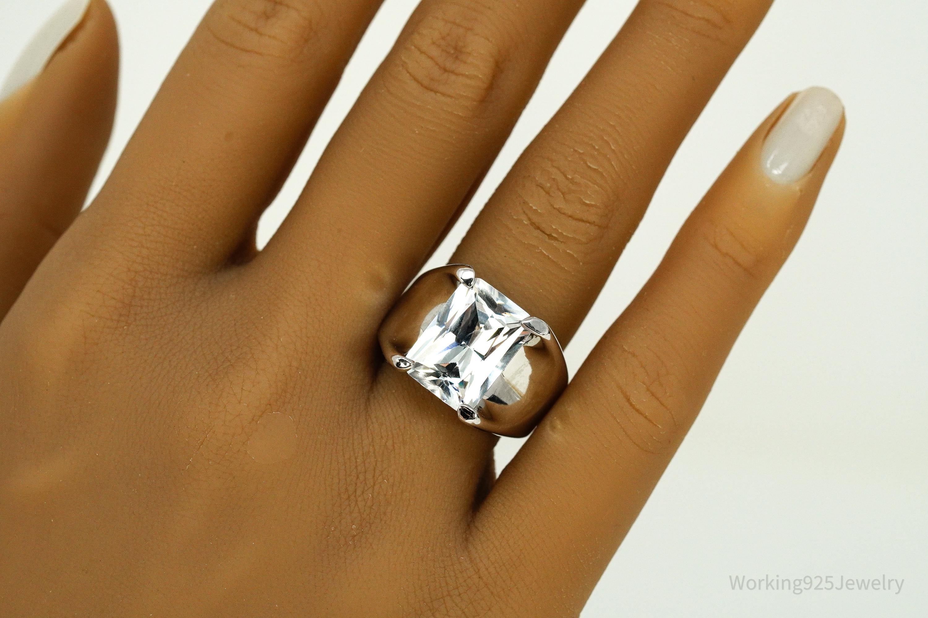 Vintage Large Cubic Zirconia Sterling Silver Ring - Size 7.25