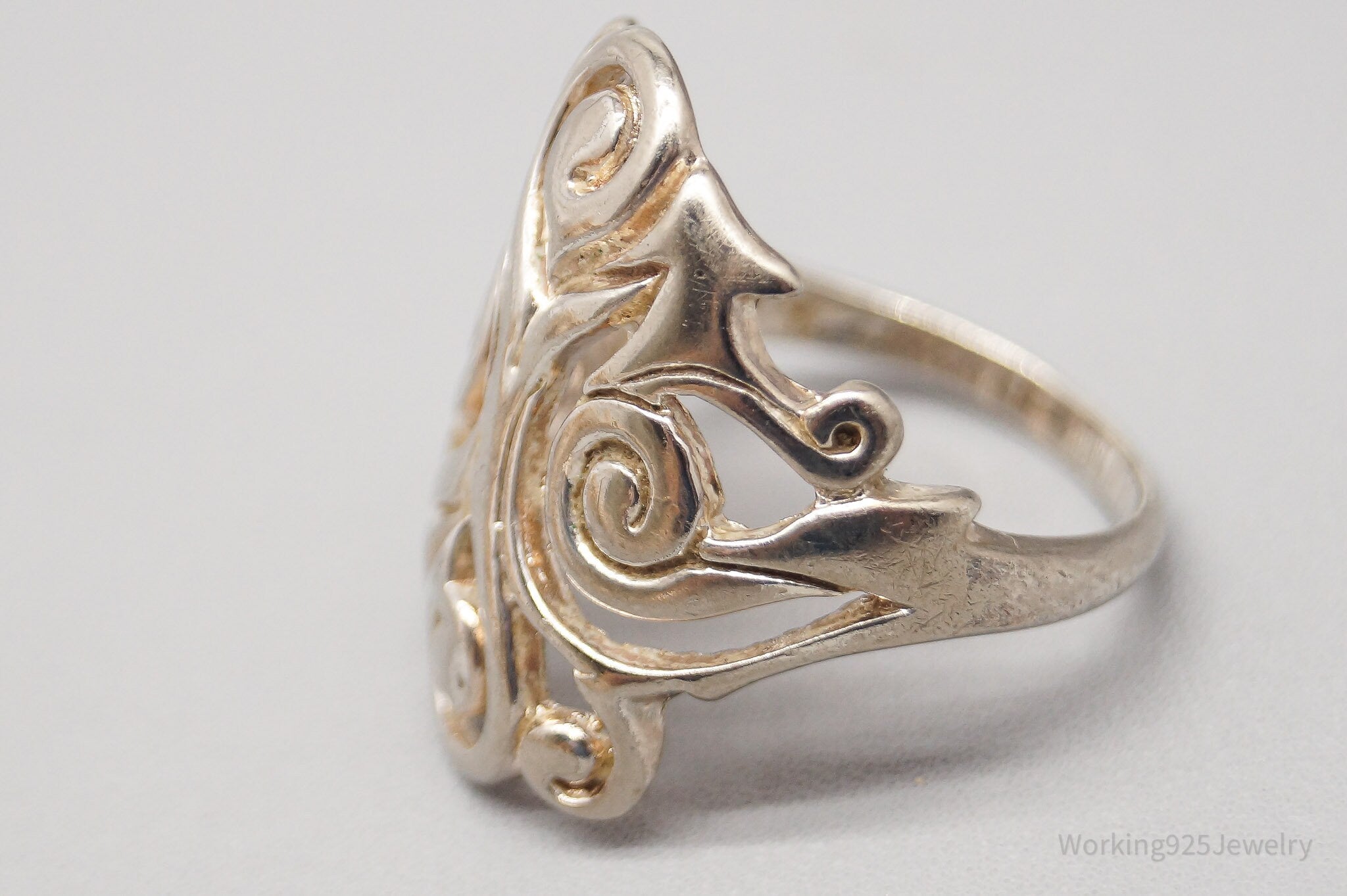 Vintage Scrolls Swirls Openwork Sterling Silver Ring - Size 8