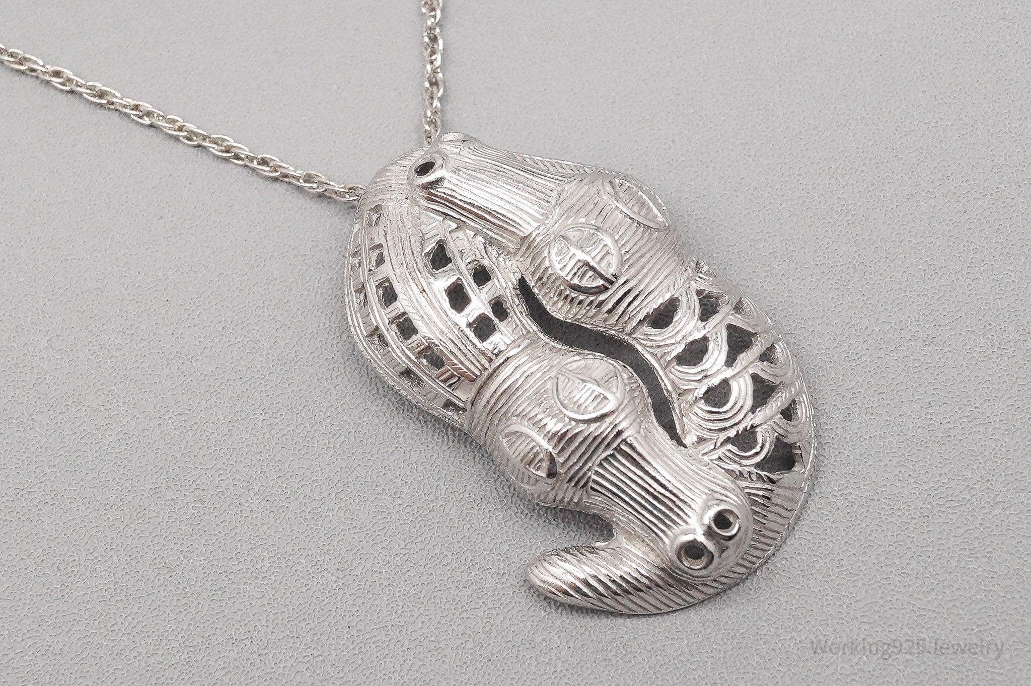 Vintage Crocodiles Alligators Sterling Silver Necklace - 18"