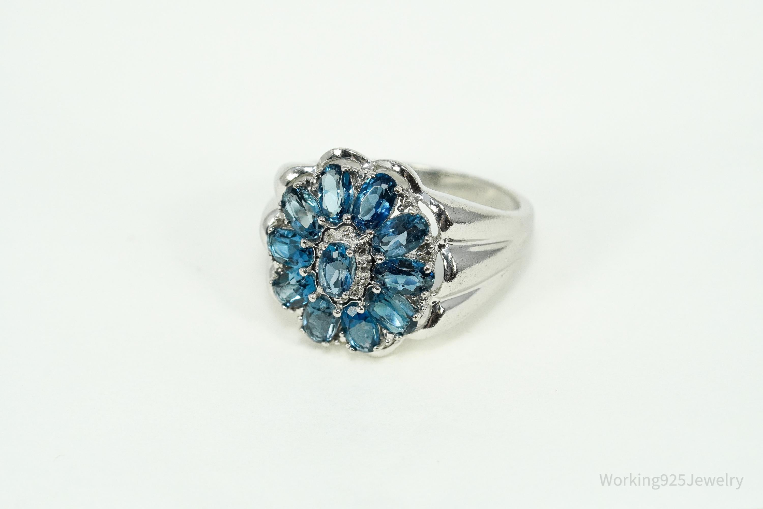 Vintage Heng Ngai London Blue Topaz Sterling Silver Ring - Size 8