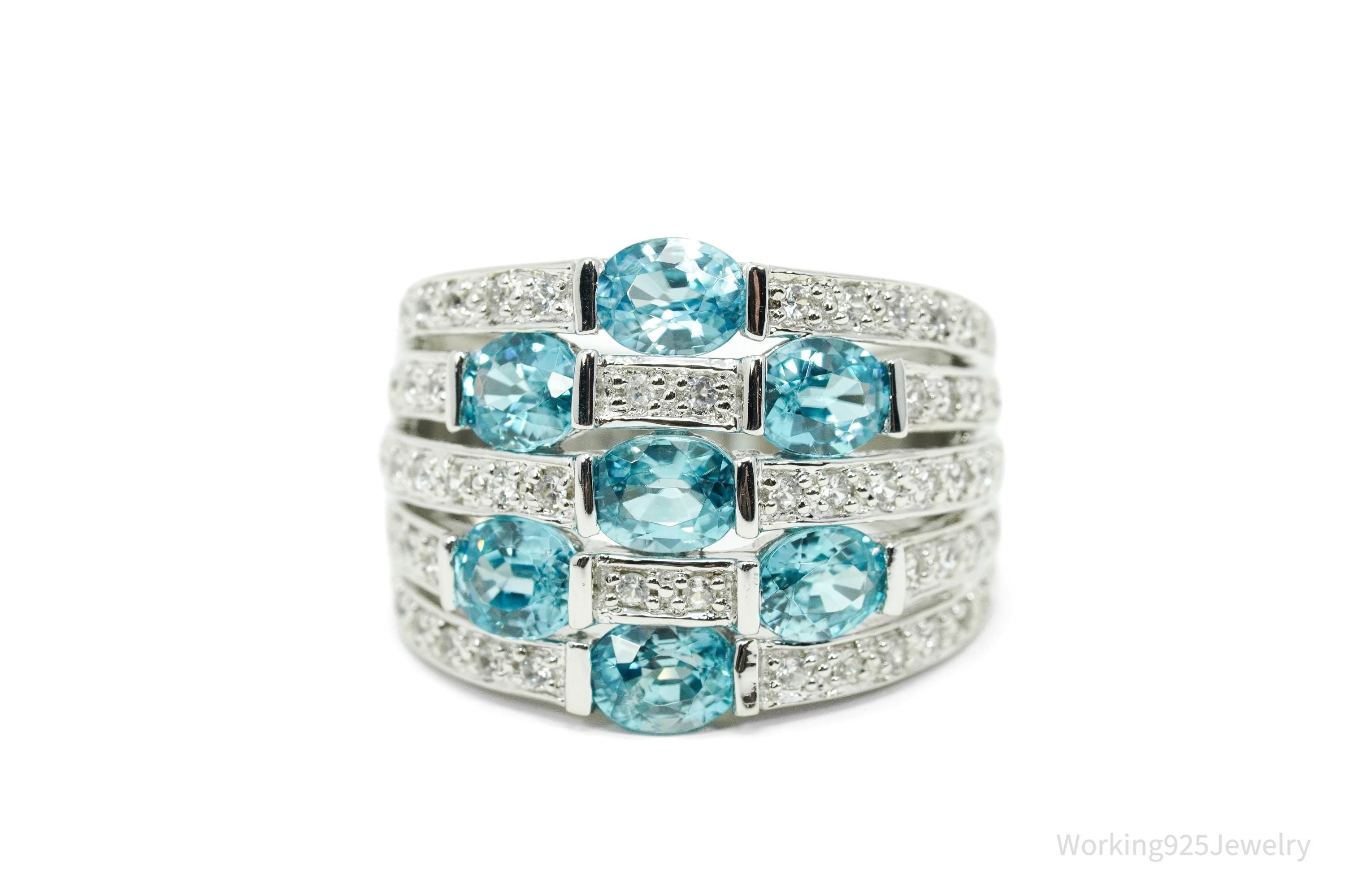 Blue & White Topaz Sterling Silver Ring - Size 5.25